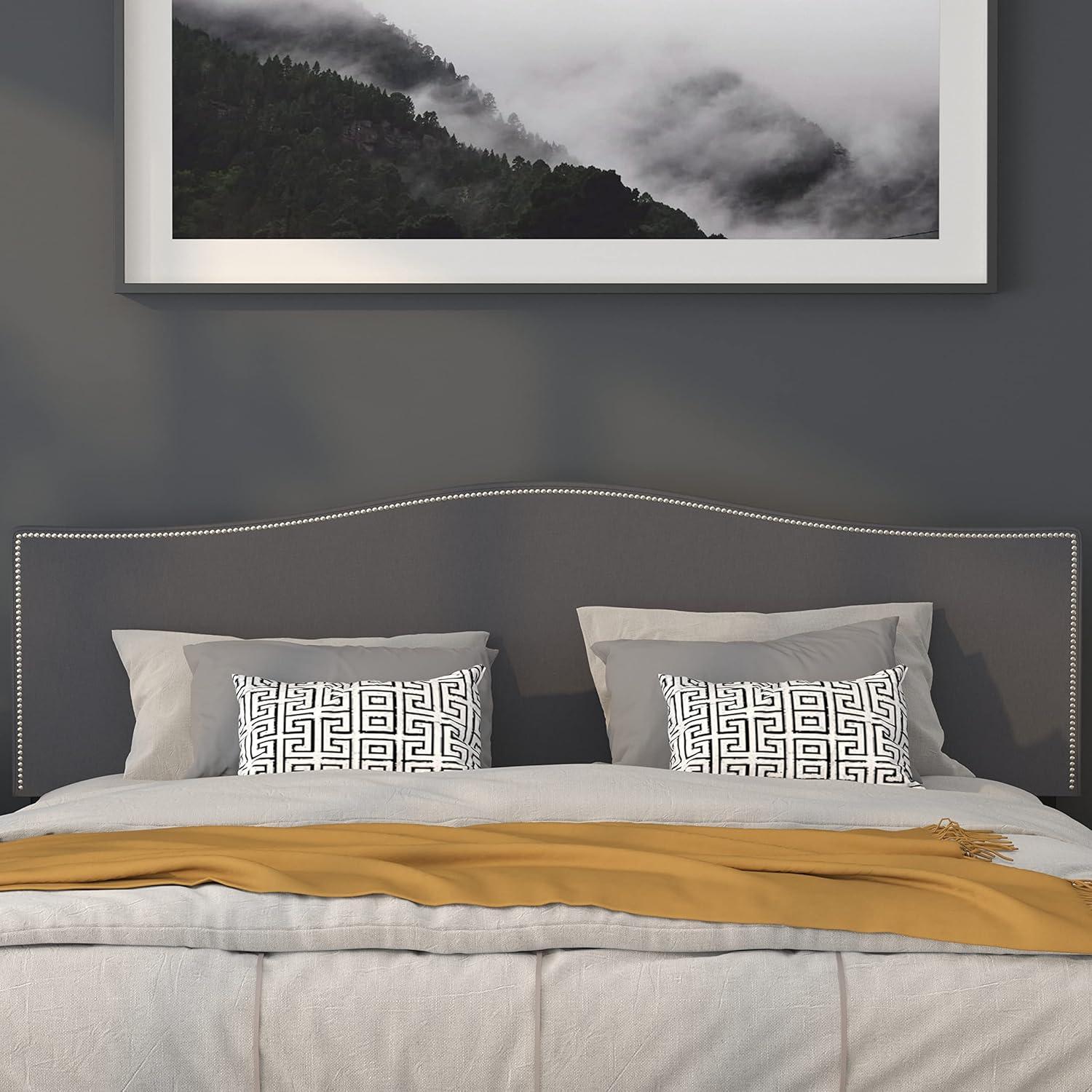 imageFlash Furniture Lexington Upholstered Twin Size Headboard with Accent Nail Trim in White FabricDark Gray
