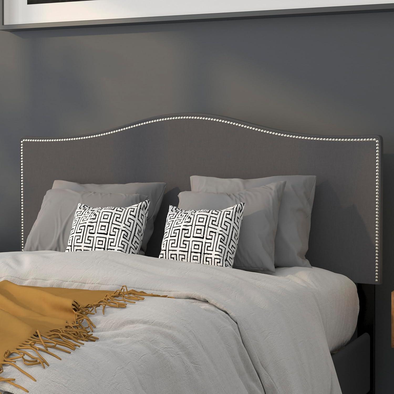 imageFlash Furniture Lexington Upholstered Twin Size Headboard with Accent Nail Trim in White FabricDark Gray