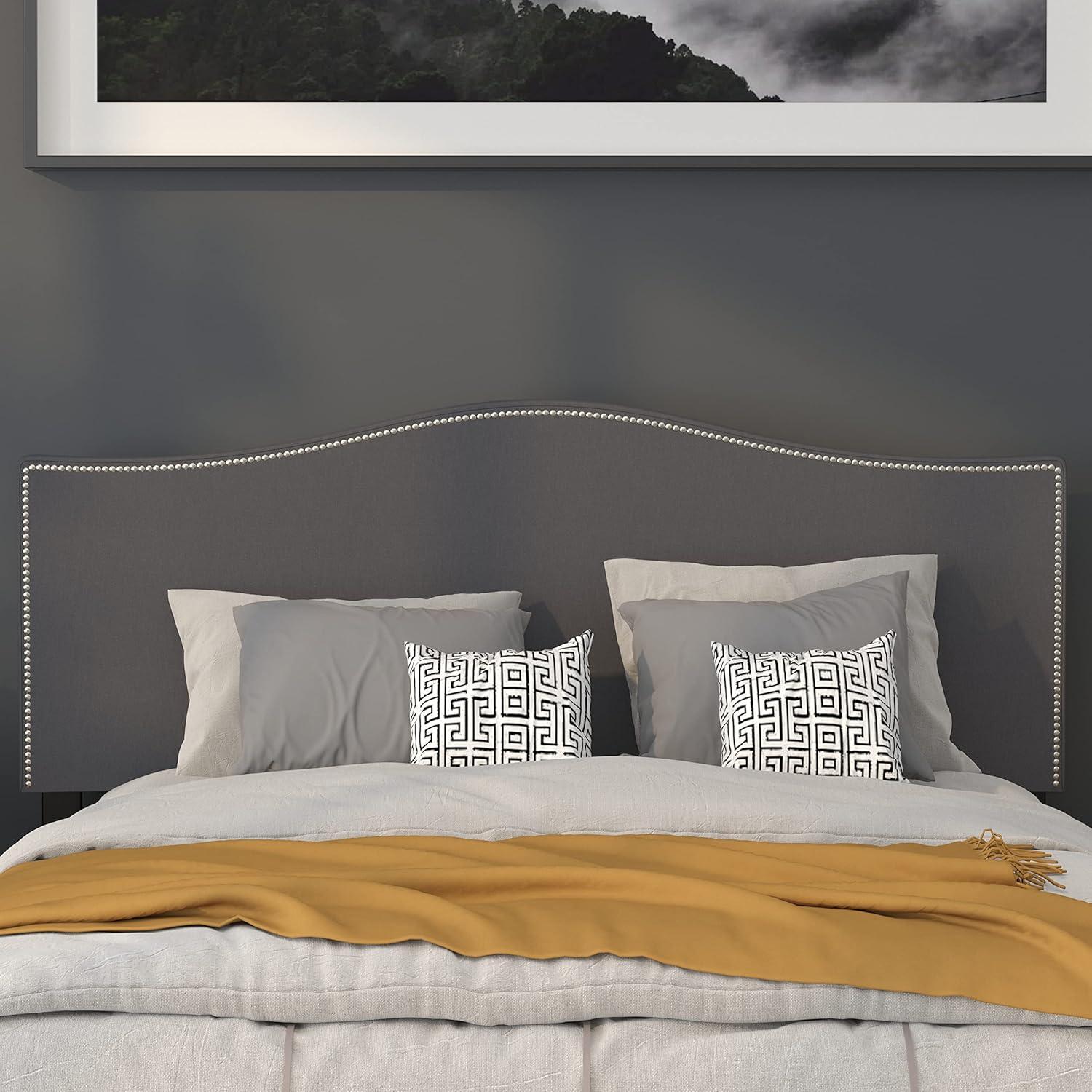 imageFlash Furniture Lexington Upholstered Twin Size Headboard with Accent Nail Trim in White FabricDark Gray