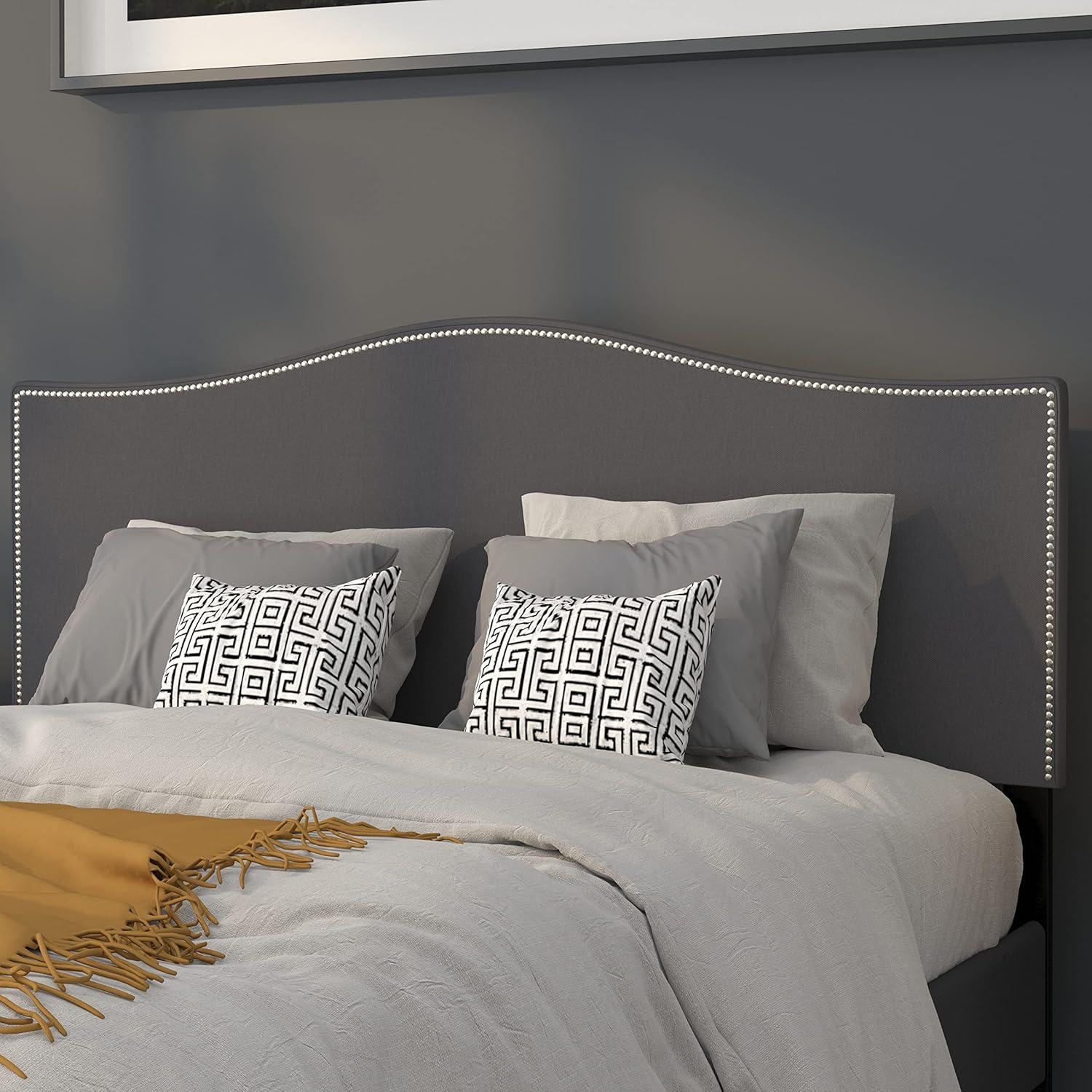 imageFlash Furniture Lexington Upholstered Twin Size Headboard with Accent Nail Trim in White FabricDark Gray
