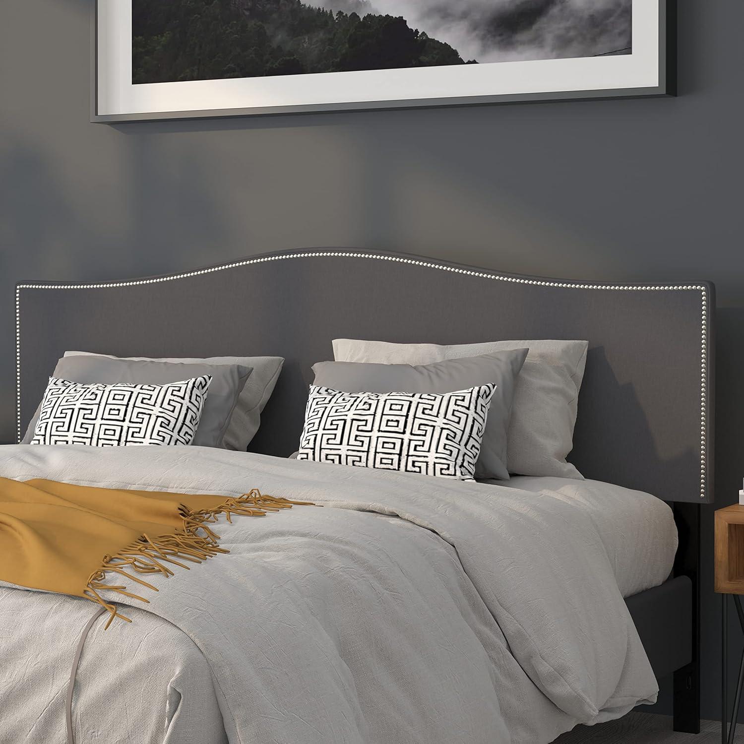imageFlash Furniture Lexington Upholstered Twin Size Headboard with Accent Nail Trim in White FabricDark Gray