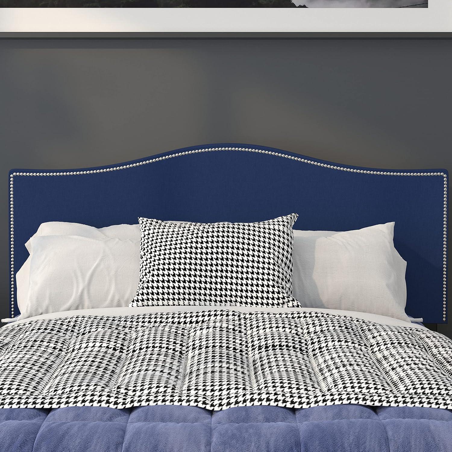 imageFlash Furniture Lexington Upholstered Twin Size Headboard with Accent Nail Trim in White FabricNavy