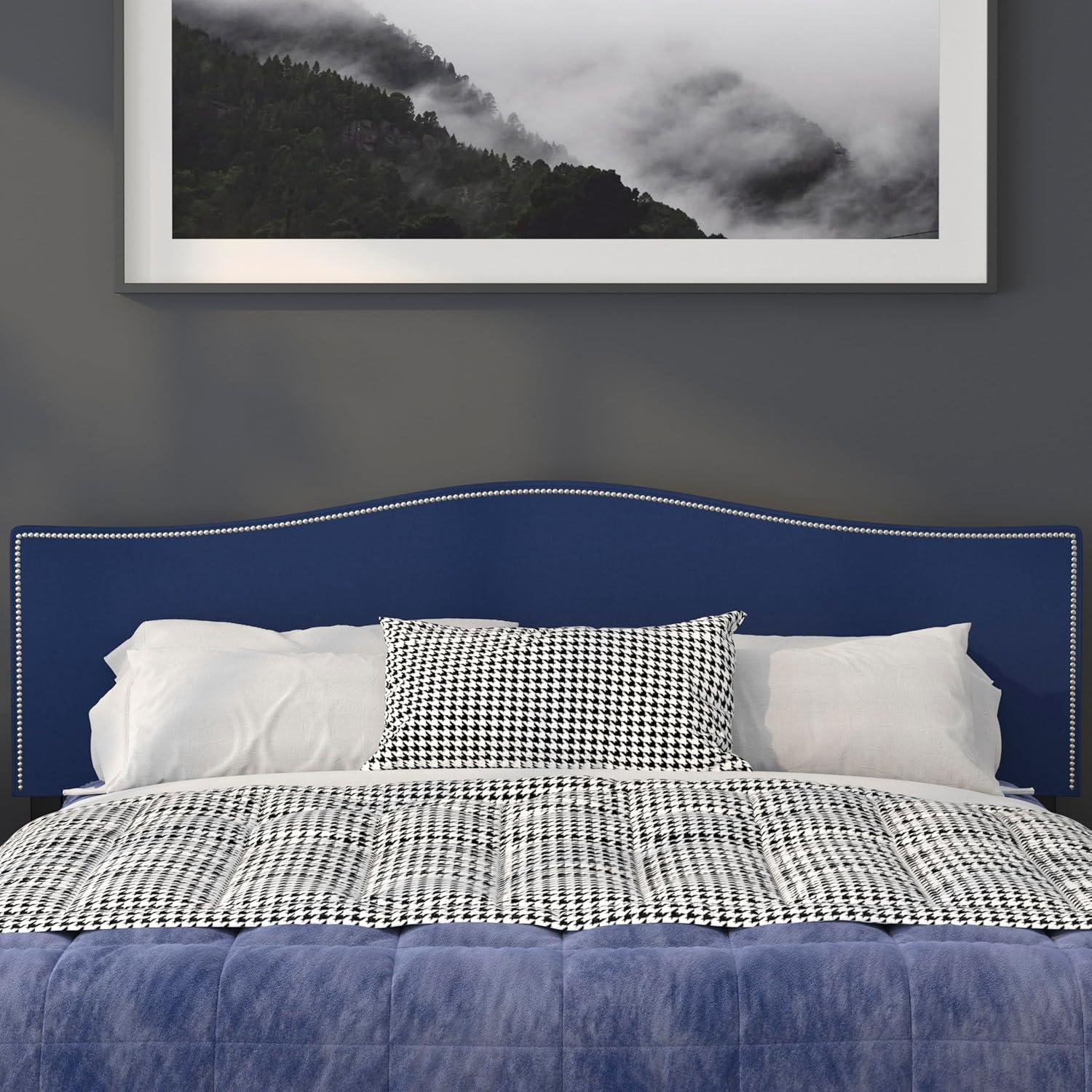 imageFlash Furniture Lexington Upholstered Twin Size Headboard with Accent Nail Trim in White FabricNavy