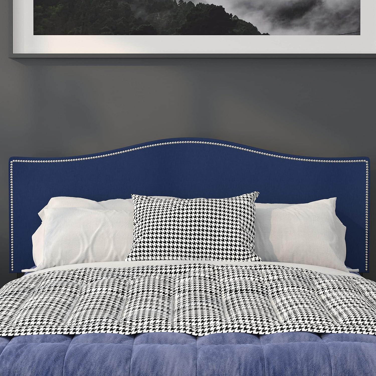 imageFlash Furniture Lexington Upholstered Twin Size Headboard with Accent Nail Trim in White FabricNavy