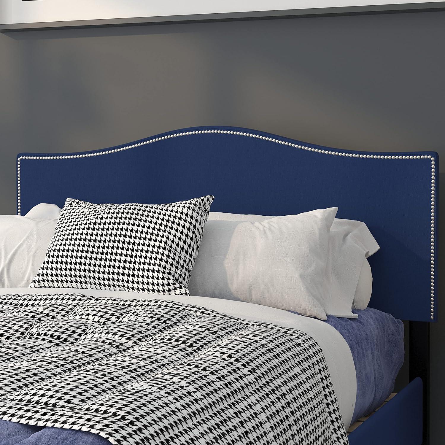 imageFlash Furniture Lexington Upholstered Twin Size Headboard with Accent Nail Trim in White FabricNavy