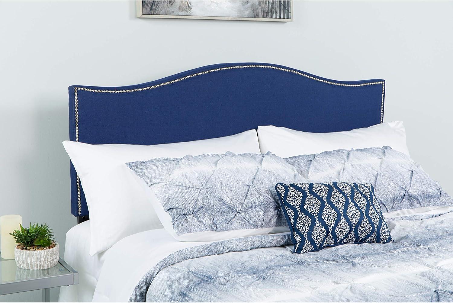 imageFlash Furniture Lexington Upholstered Twin Size Headboard with Accent Nail Trim in White FabricNavy