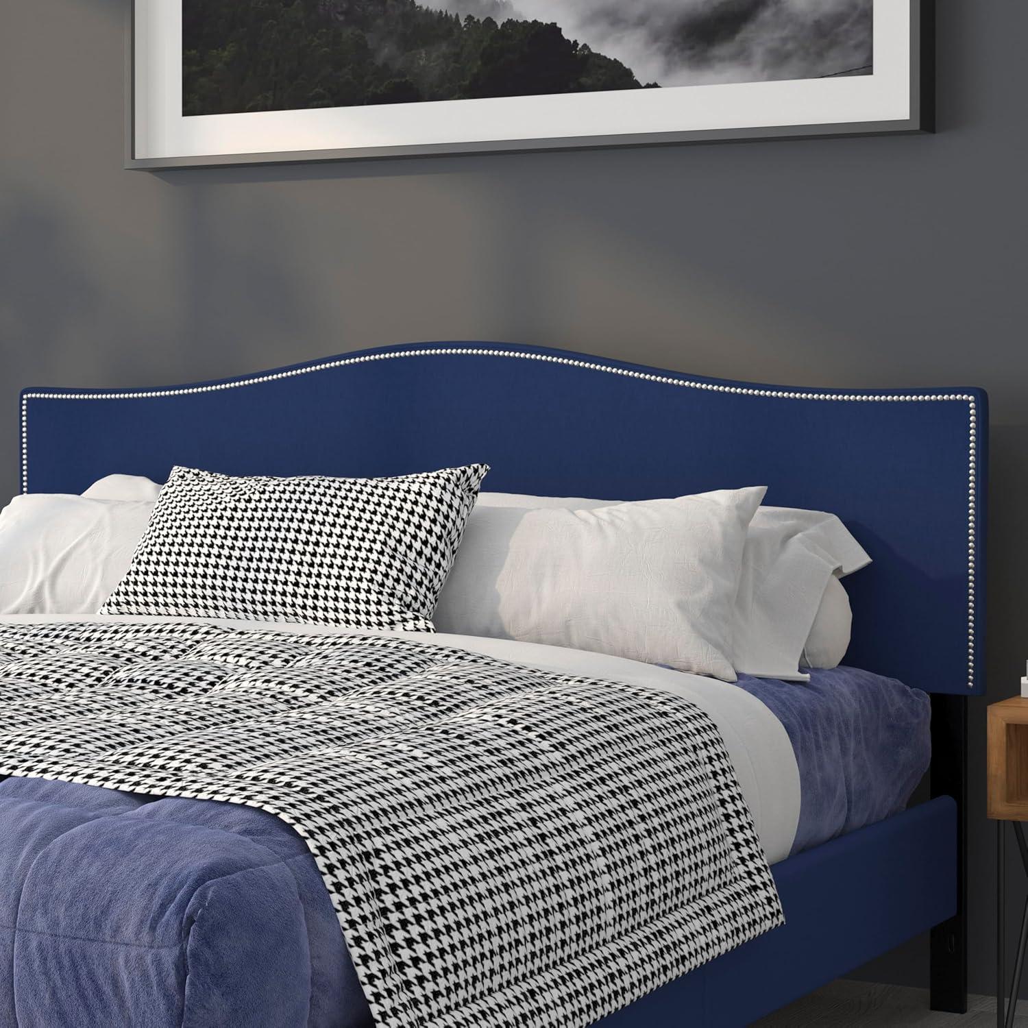 imageFlash Furniture Lexington Upholstered Twin Size Headboard with Accent Nail Trim in White FabricNavy