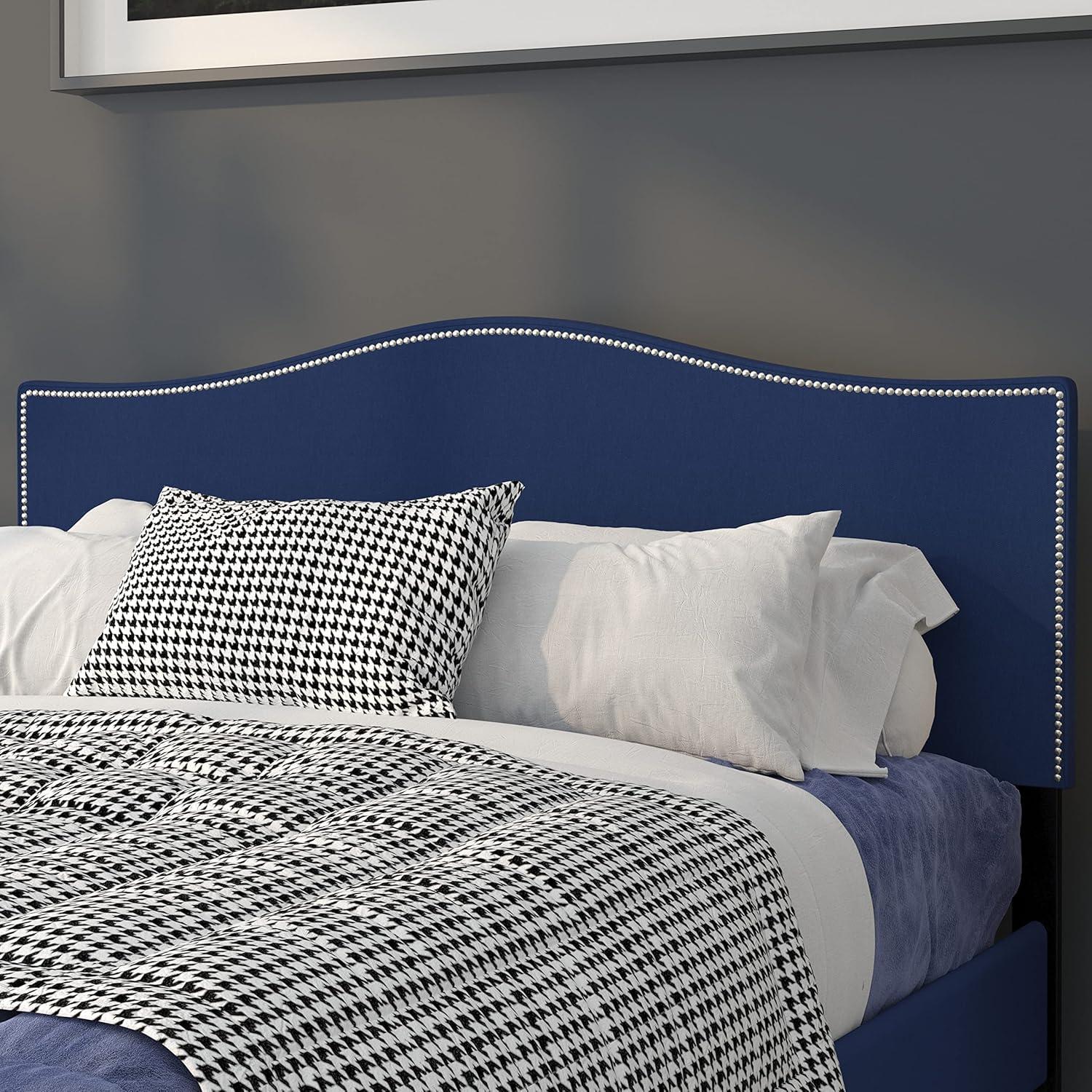 imageFlash Furniture Lexington Upholstered Twin Size Headboard with Accent Nail Trim in White FabricNavy