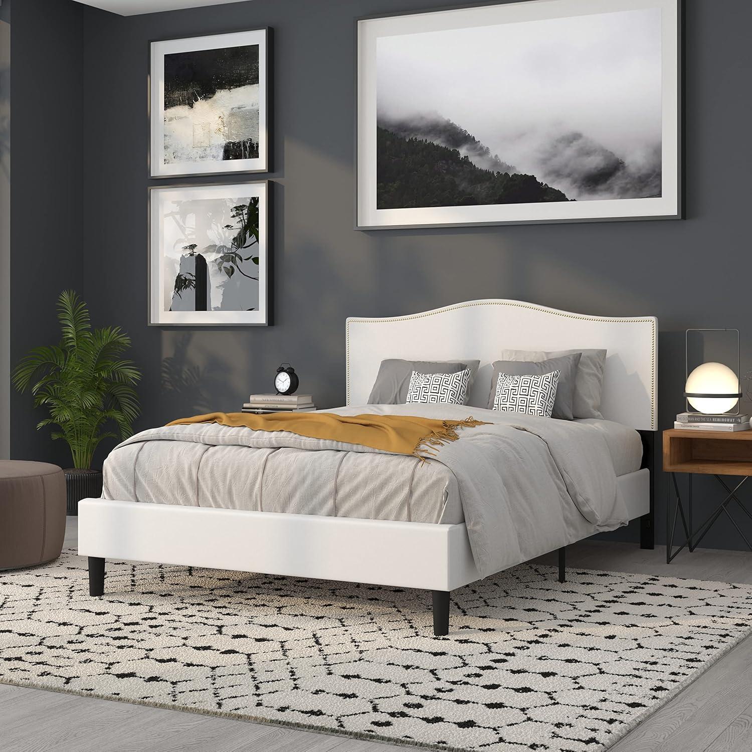 imageFlash Furniture Lexington Upholstered Twin Size Headboard with Accent Nail Trim in White FabricWhite