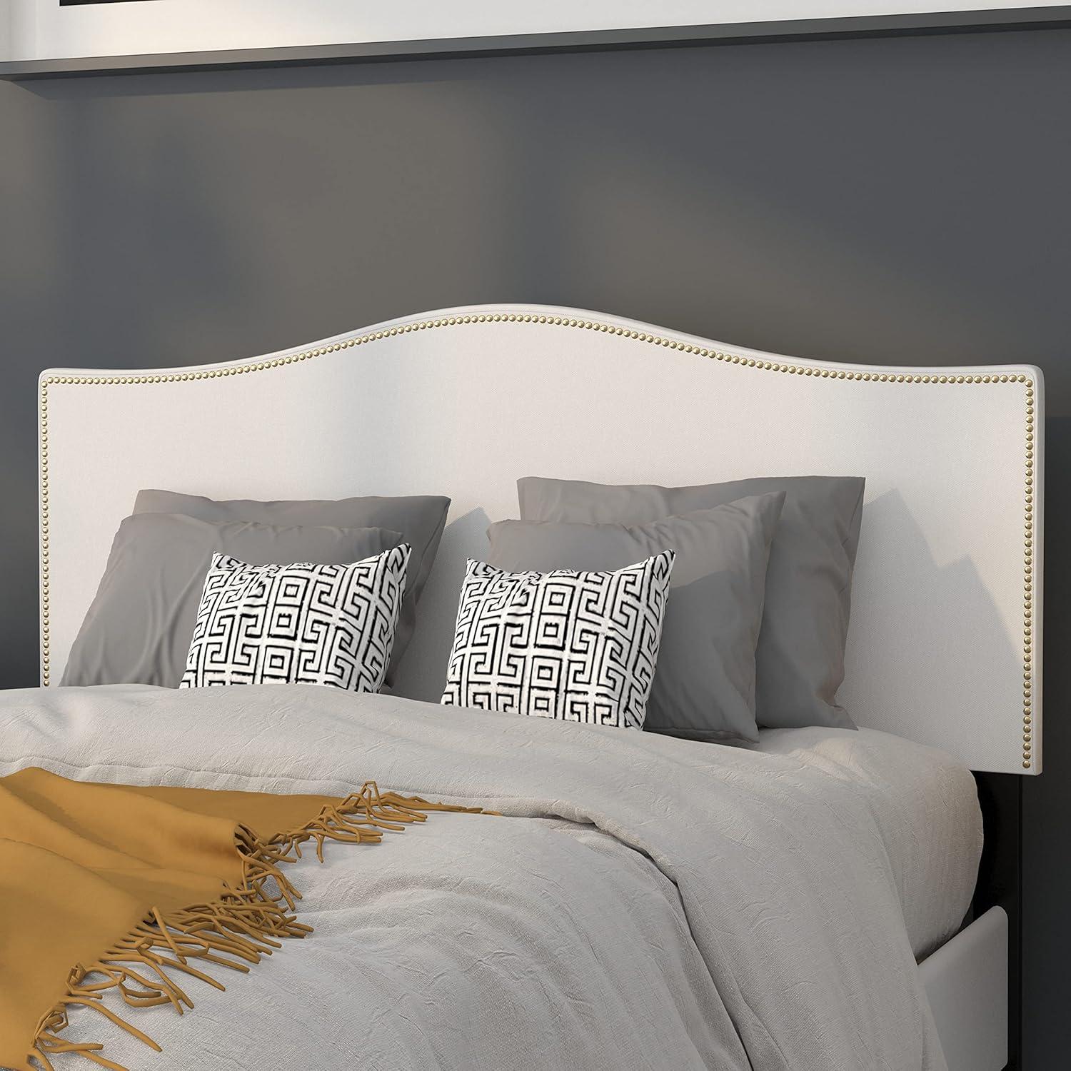 imageFlash Furniture Lexington Upholstered Twin Size Headboard with Accent Nail Trim in White FabricWhite