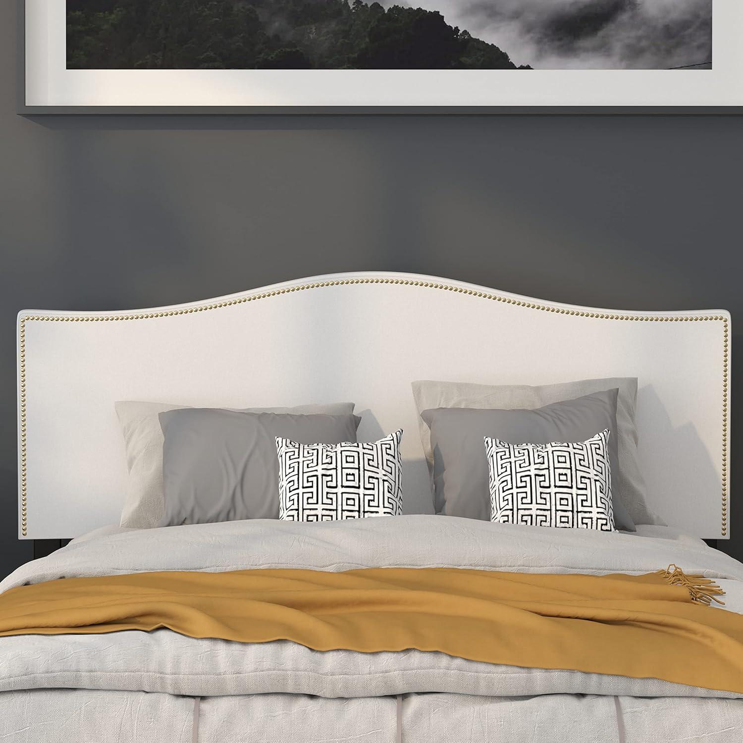 imageFlash Furniture Lexington Upholstered Twin Size Headboard with Accent Nail Trim in White FabricWhite