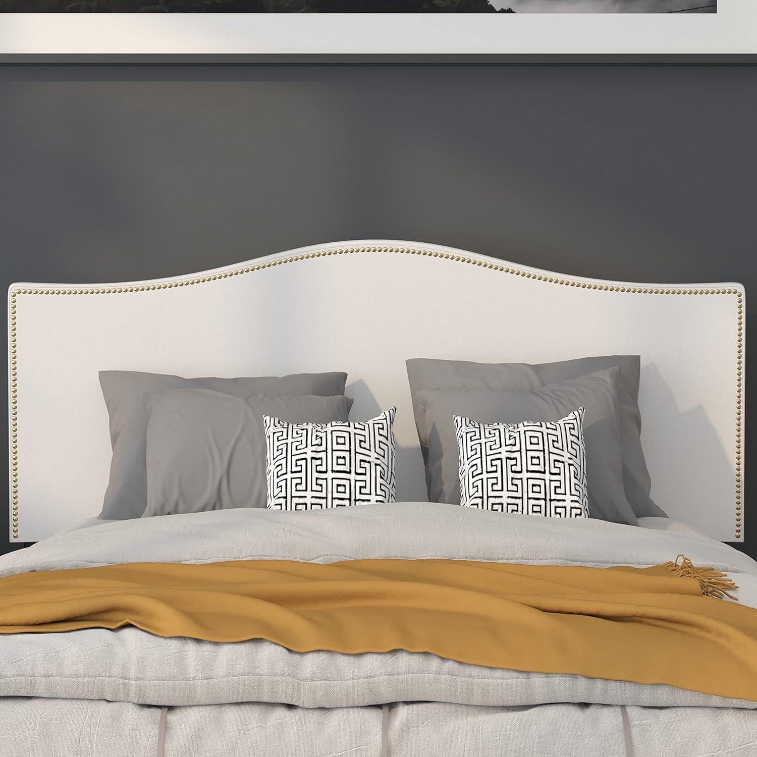 imageFlash Furniture Lexington Upholstered Twin Size Headboard with Accent Nail Trim in White FabricWhite