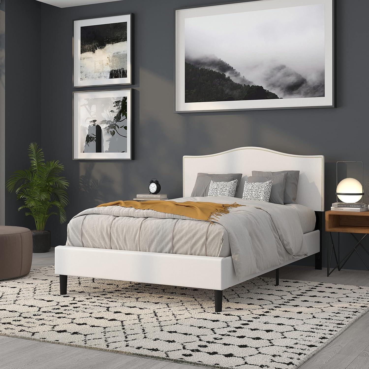 imageFlash Furniture Lexington Upholstered Twin Size Headboard with Accent Nail Trim in White FabricWhite
