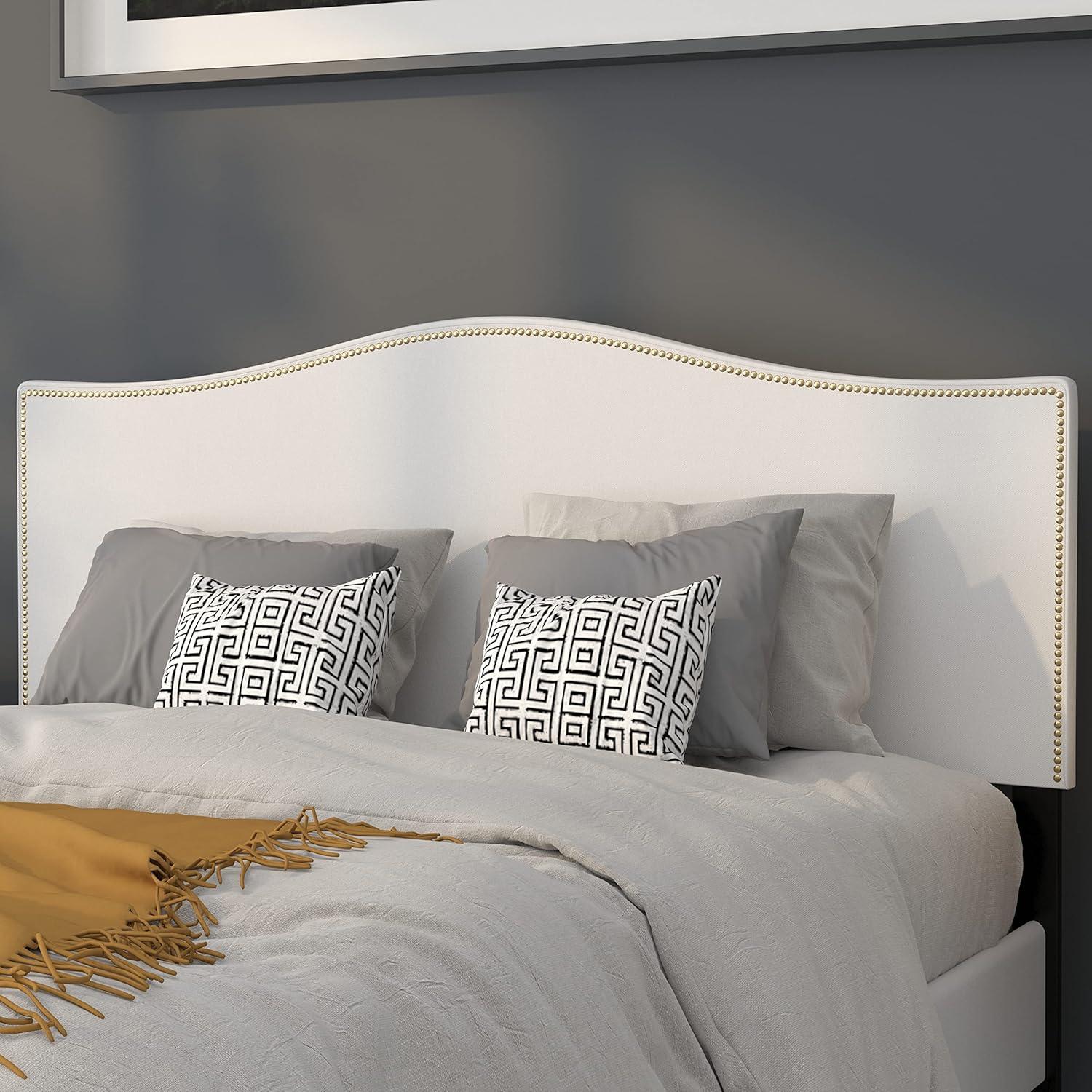 imageFlash Furniture Lexington Upholstered Twin Size Headboard with Accent Nail Trim in White FabricWhite