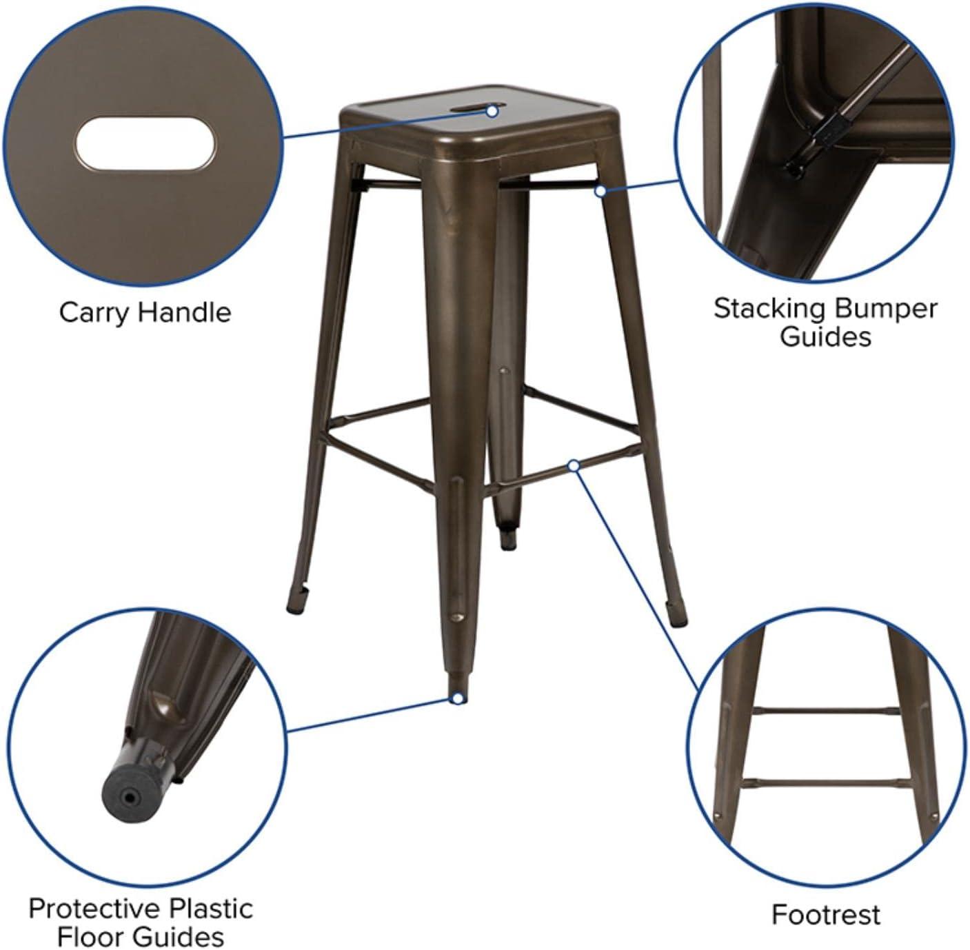 imageFlash Furniture Lily 30quot High Metal Indoor Bar Stool in Silver Stackable Set of 4Gun Metal