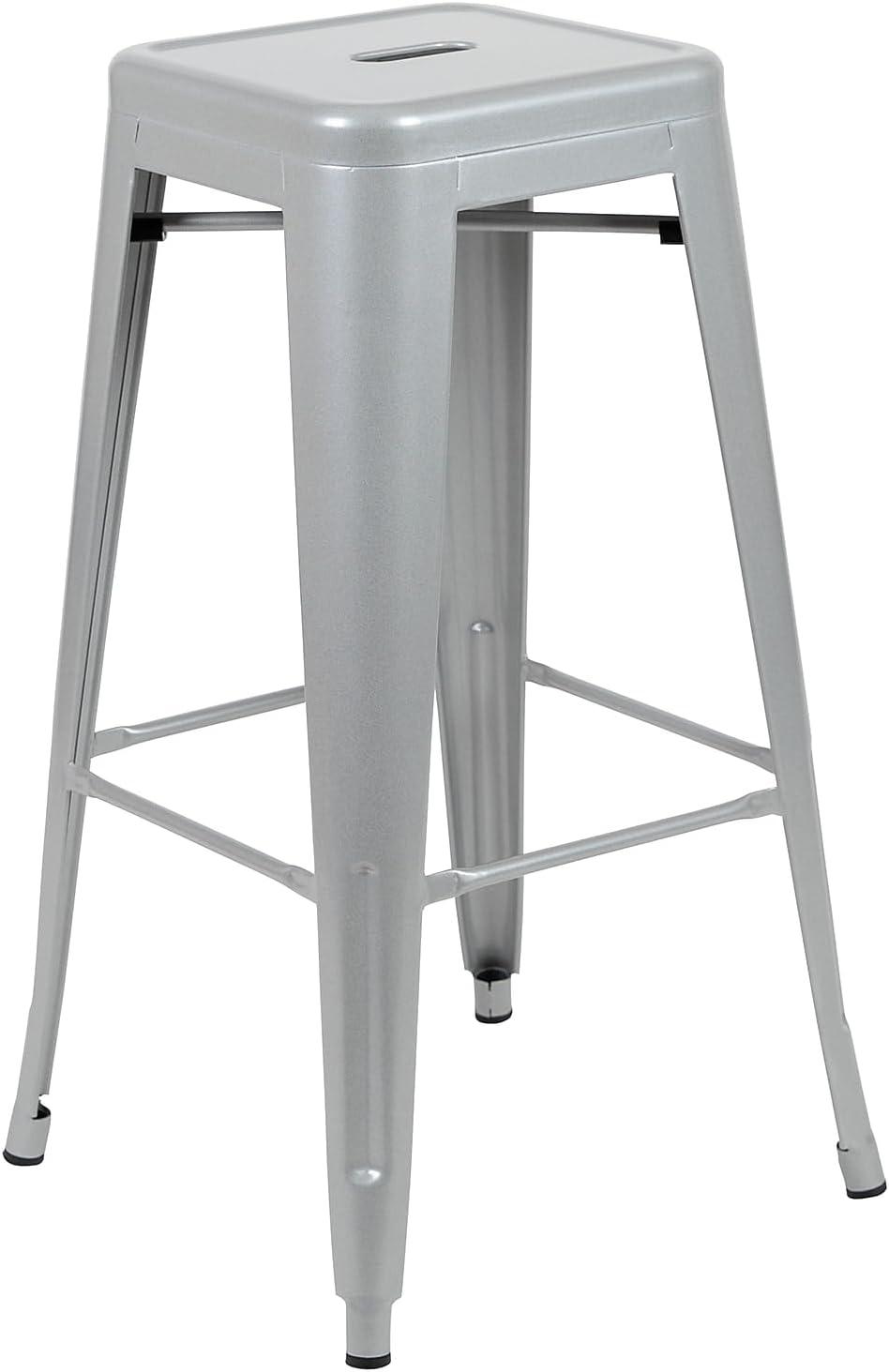 imageFlash Furniture Lily 30quot High Metal Indoor Bar Stool in Silver Stackable Set of 4Silver
