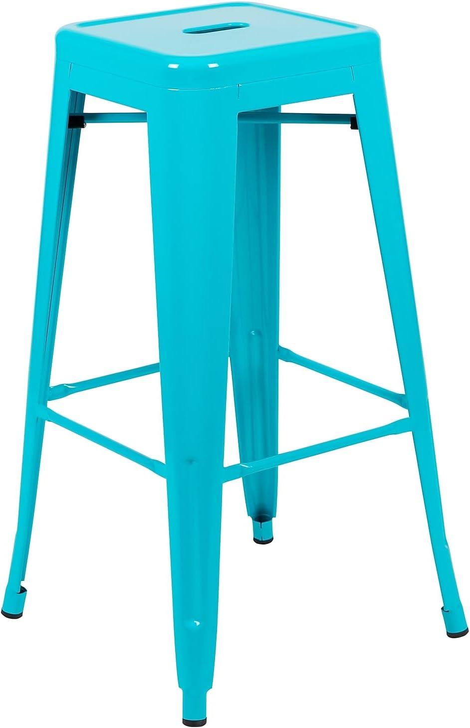 imageFlash Furniture Lily 30quot High Metal Indoor Bar Stool in Silver Stackable Set of 4Teal
