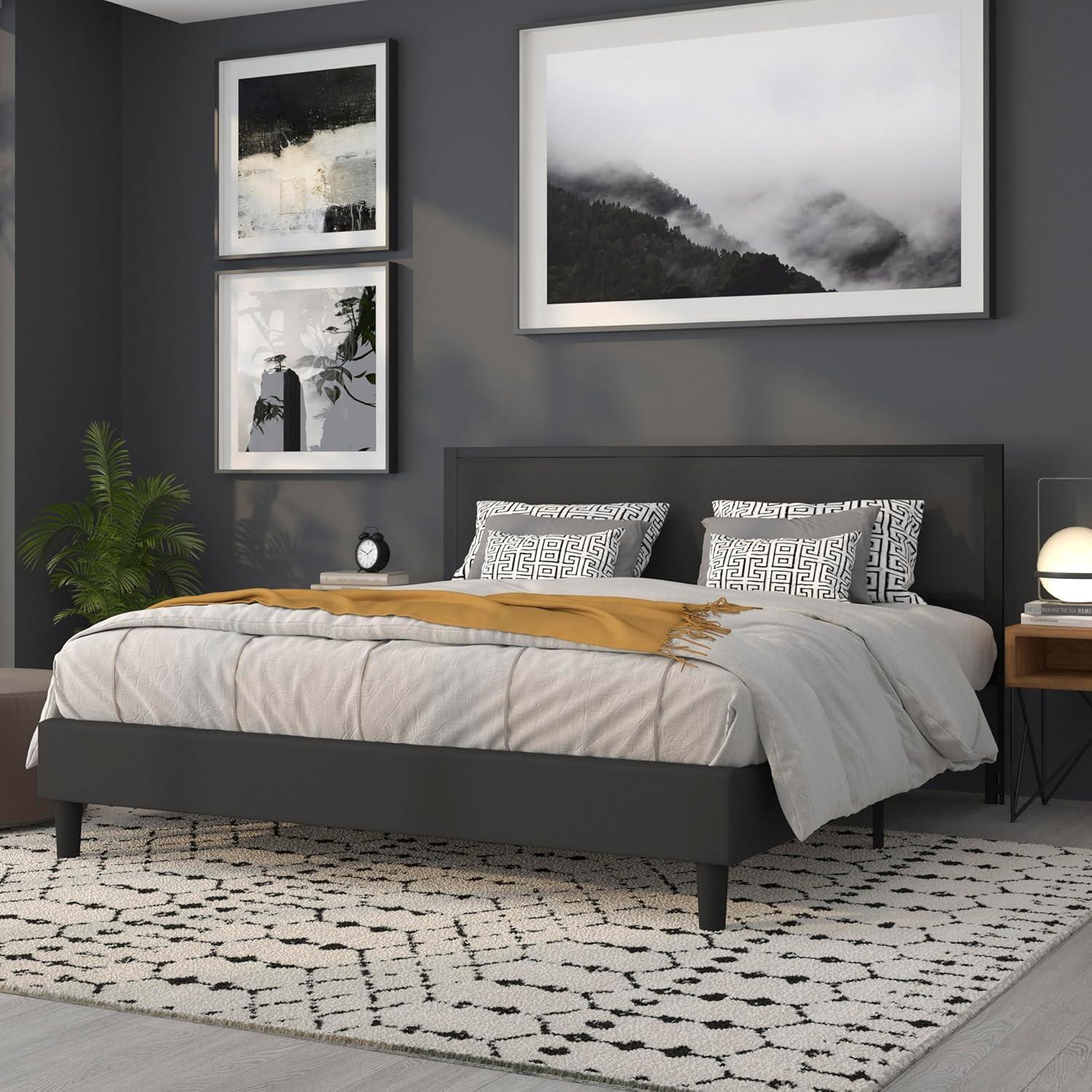 imageFlash Furniture Melbourne Metal Upholstered Full Size Headboard in Black FabricBlack