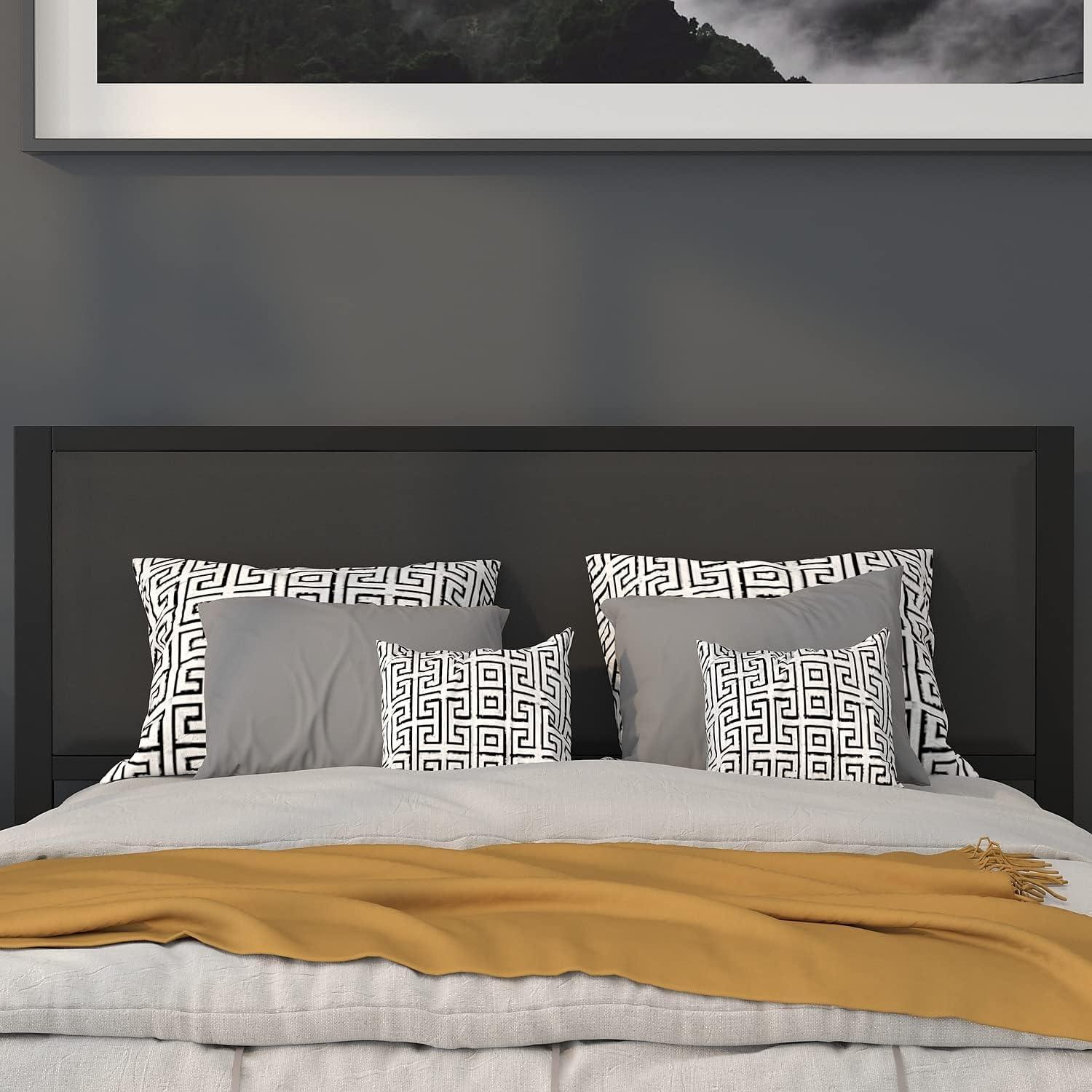 imageFlash Furniture Melbourne Metal Upholstered Queen Size Headboard in Black Fabric