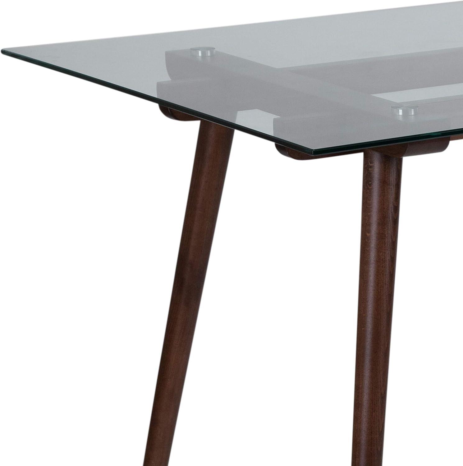 imageFlash Furniture Meriden 315quot x 55quot Rectangular Solid Walnut Wood Table with Clear Glass TopClear TopWalnut Frame
