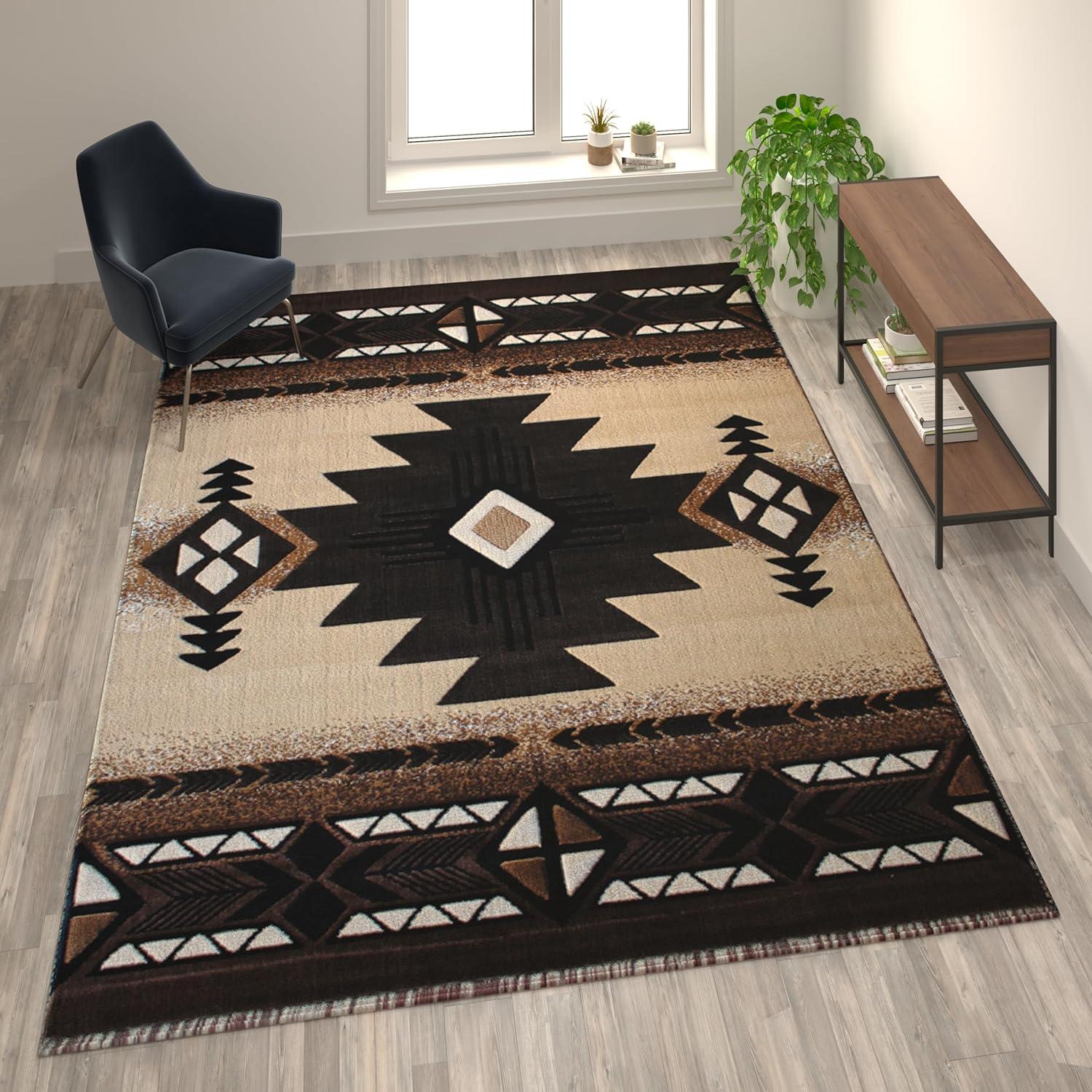 imageFlash Furniture Mohave Traditional Southwestern Style Area Rug Rustic Ivory Accent Rug 8 x 10 Olefin Fibers with Jute BackingBrown