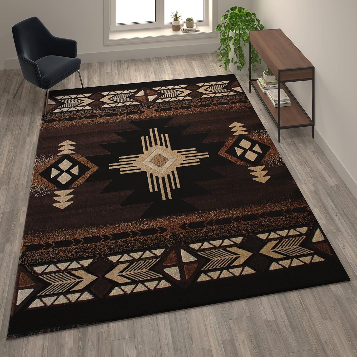 imageFlash Furniture Mohave Traditional Southwestern Style Area Rug Rustic Ivory Accent Rug 8 x 10 Olefin Fibers with Jute BackingChocolate