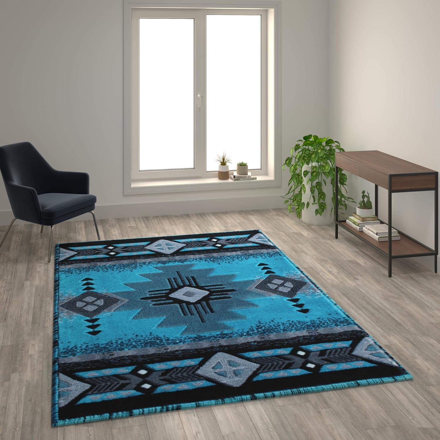 imageFlash Furniture Mohave Traditional Southwestern Style Area Rug Rustic Ivory Accent Rug 8 x 10 Olefin Fibers with Jute BackingTurquoise