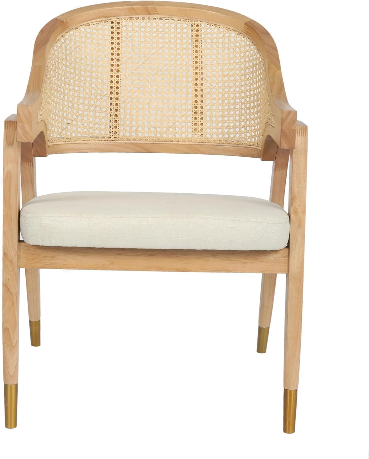 imageFlash Furniture Naomi Cane Rattan Dining and Accent Chair Commercial Grade Solid Wood Frame with Gold Accent Legs Beige Upholstered Padded Seat NaturalBlackNatural