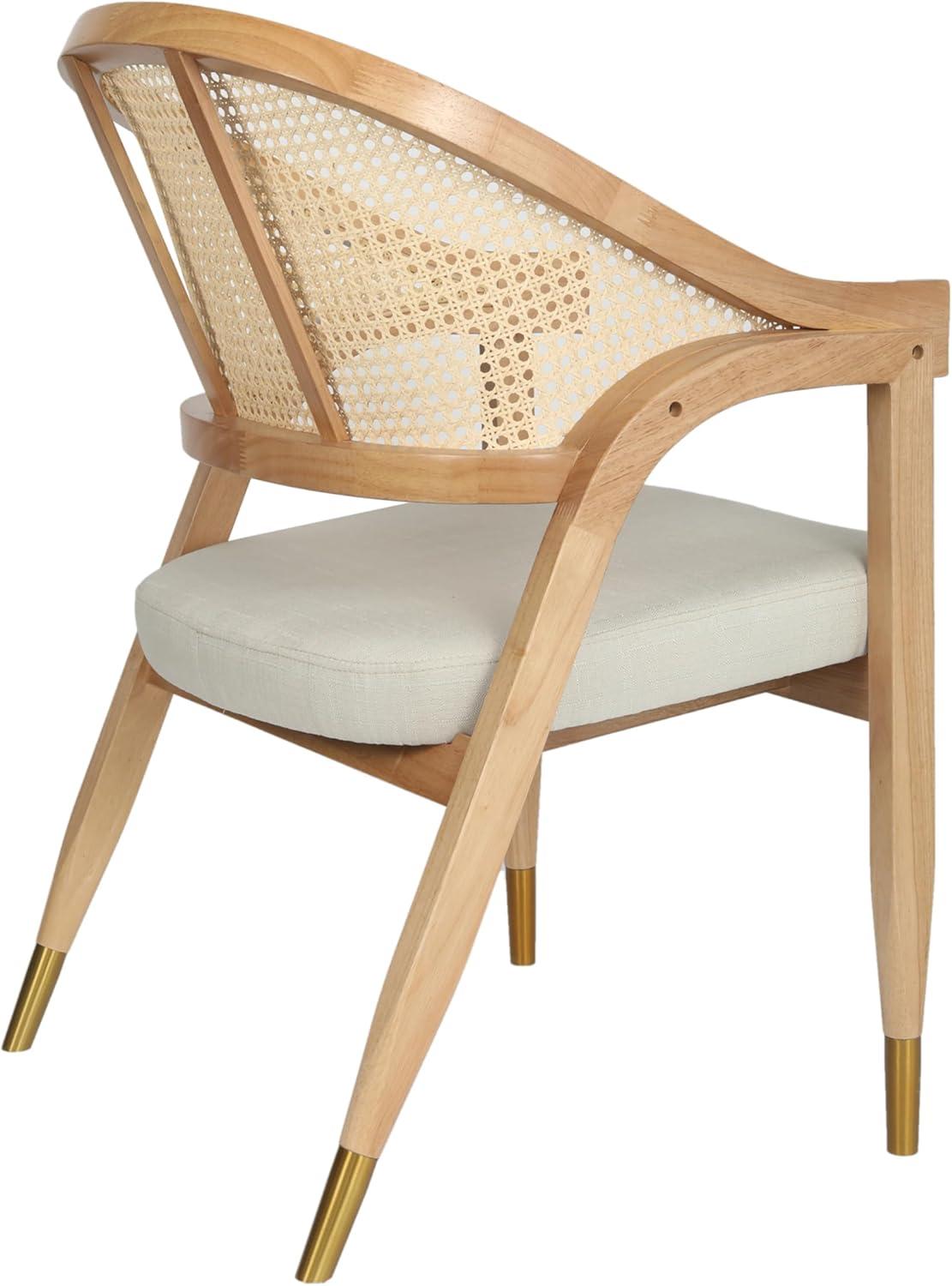 imageFlash Furniture Naomi Cane Rattan Dining and Accent Chair Commercial Grade Solid Wood Frame with Gold Accent Legs Beige Upholstered Padded Seat NaturalBlackNatural