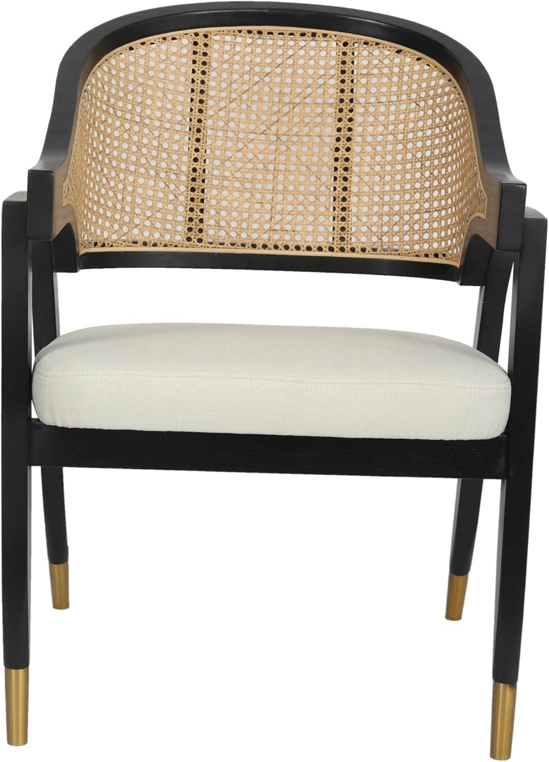 imageFlash Furniture Naomi Cane Rattan Dining and Accent Chair Commercial Grade Solid Wood Frame with Gold Accent Legs Beige Upholstered Padded Seat NaturalBlackBlack