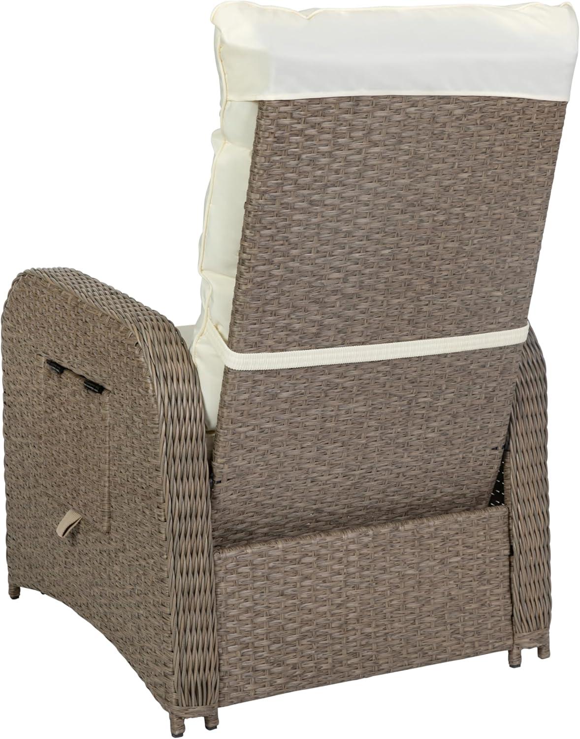 imageFlash Furniture Nemo IndoorOutdoor Patio Wicker Rattan Recliner Lounge Chair with FlipUp Side Table BeigeBrownBeige CushionsBrown Frame