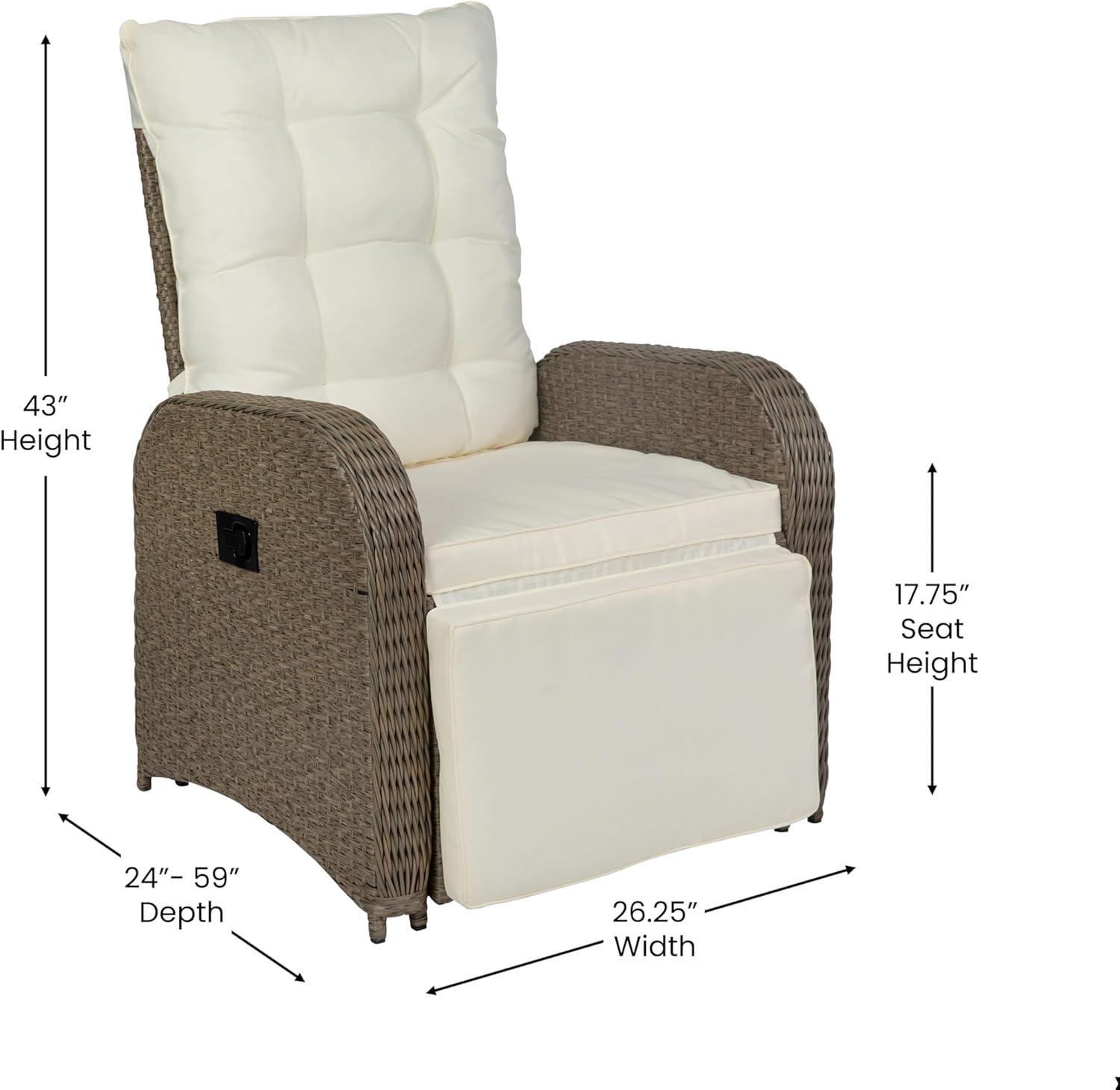 imageFlash Furniture Nemo IndoorOutdoor Patio Wicker Rattan Recliner Lounge Chair with FlipUp Side Table BeigeBrownBeige CushionsBrown Frame