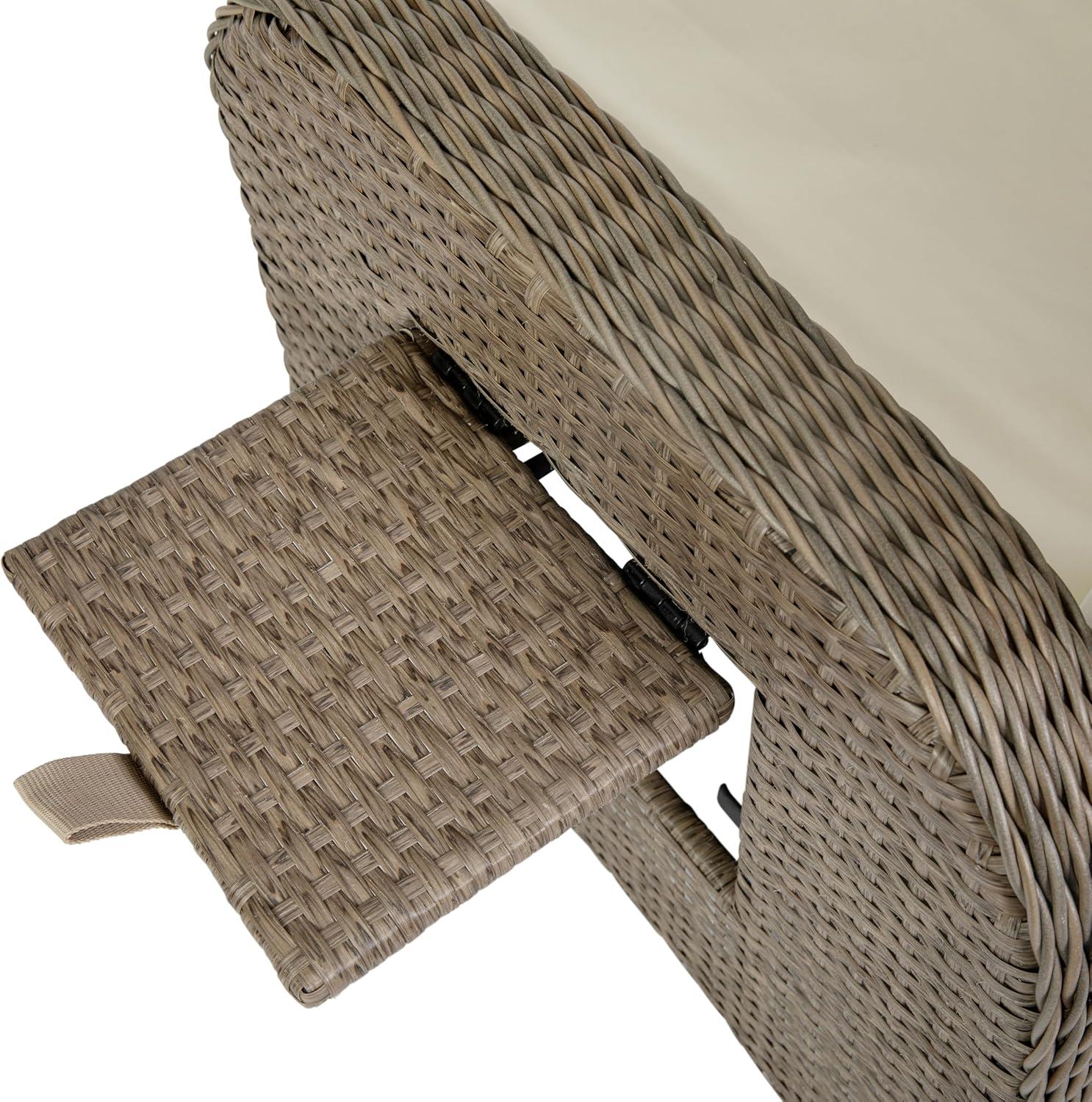 imageFlash Furniture Nemo IndoorOutdoor Patio Wicker Rattan Recliner Lounge Chair with FlipUp Side Table BeigeBrownBeige CushionsBrown Frame