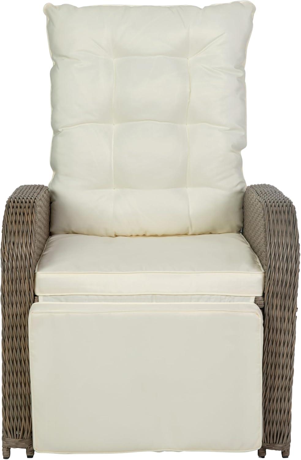imageFlash Furniture Nemo IndoorOutdoor Patio Wicker Rattan Recliner Lounge Chair with FlipUp Side Table BeigeBrownBeige CushionsBrown Frame