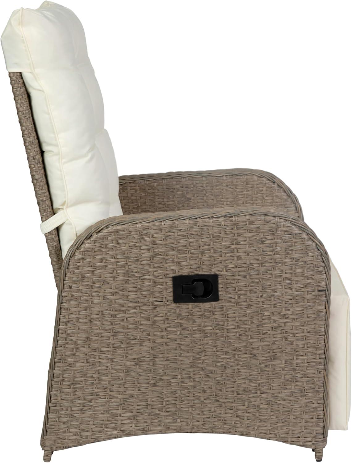 imageFlash Furniture Nemo IndoorOutdoor Patio Wicker Rattan Recliner Lounge Chair with FlipUp Side Table BeigeBrownBeige CushionsBrown Frame