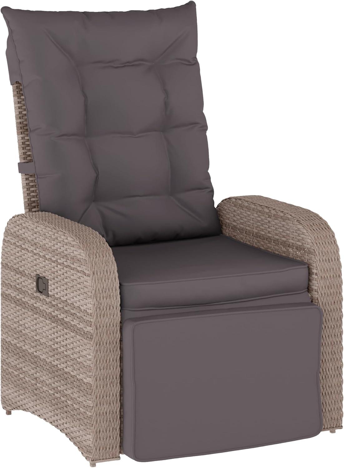 imageFlash Furniture Nemo IndoorOutdoor Patio Wicker Rattan Recliner Lounge Chair with FlipUp Side Table BeigeBrownGray CushionsGray Frame