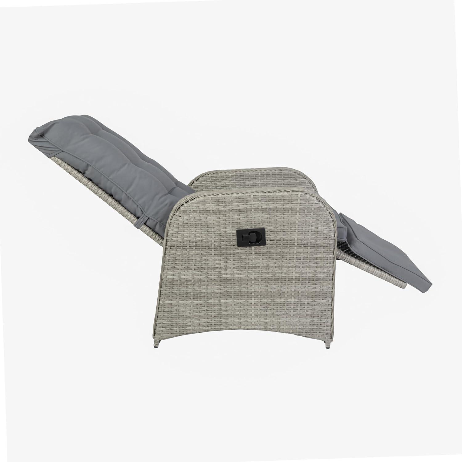 imageFlash Furniture Nemo IndoorOutdoor Patio Wicker Rattan Recliner Lounge Chair with FlipUp Side Table BeigeBrownGray CushionsGray Frame