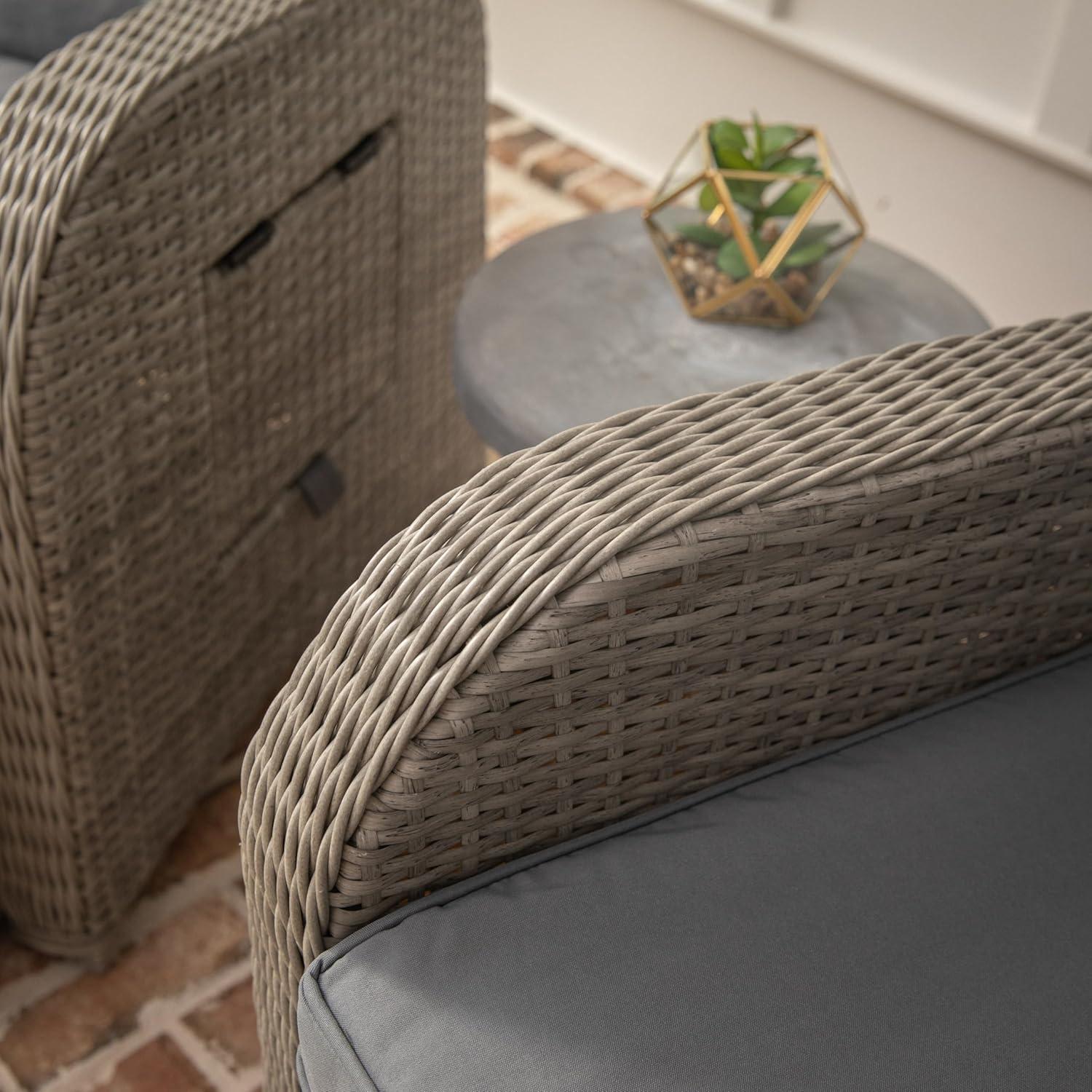 imageFlash Furniture Nemo IndoorOutdoor Patio Wicker Rattan Recliner Lounge Chair with FlipUp Side Table BeigeBrownGray CushionsGray Frame