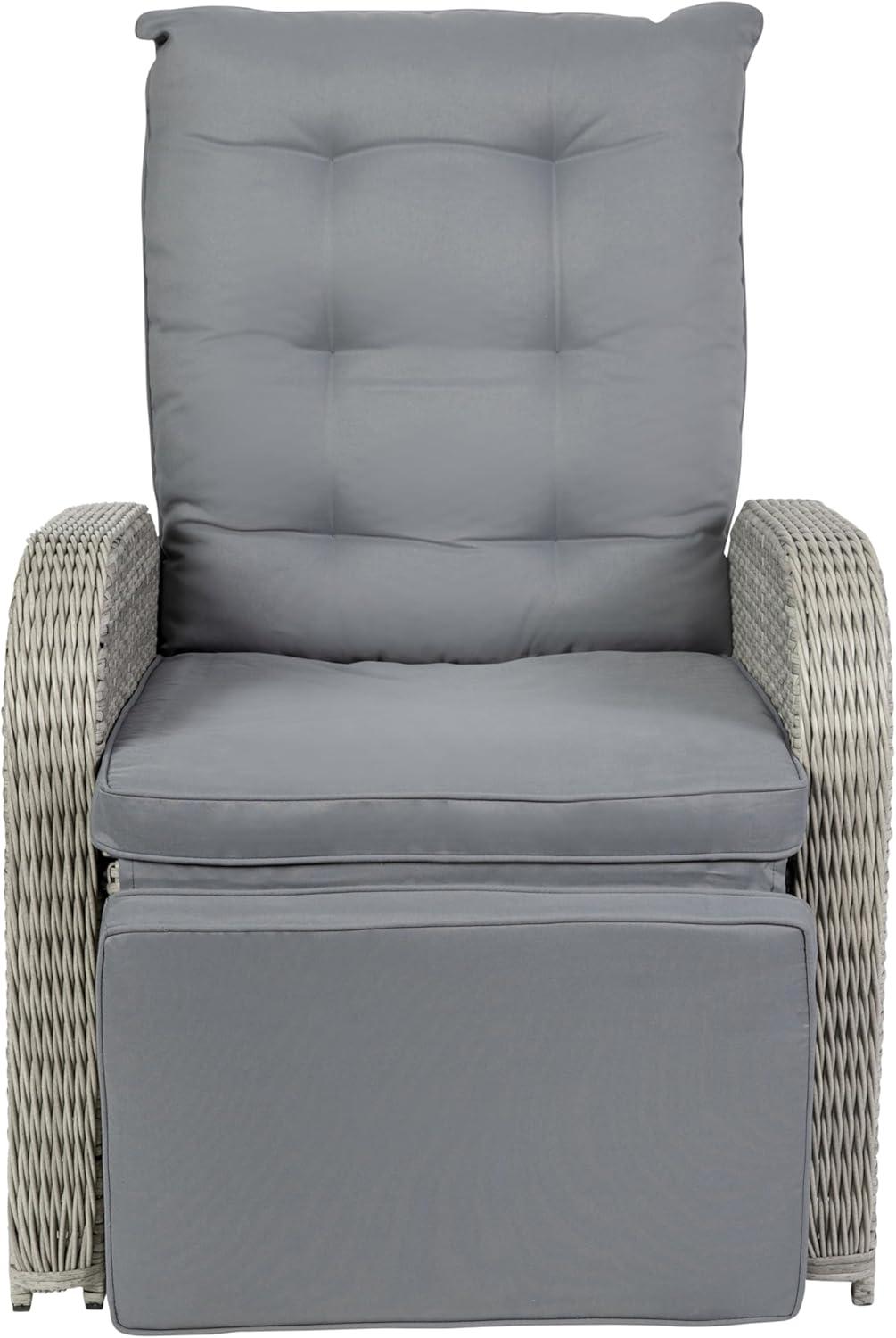 imageFlash Furniture Nemo IndoorOutdoor Patio Wicker Rattan Recliner Lounge Chair with FlipUp Side Table BeigeBrownGray CushionsGray Frame