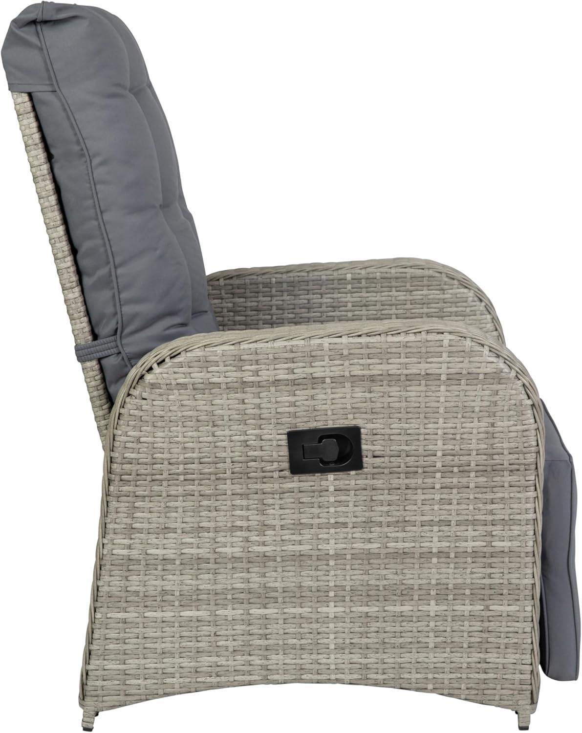 imageFlash Furniture Nemo IndoorOutdoor Patio Wicker Rattan Recliner Lounge Chair with FlipUp Side Table BeigeBrownGray CushionsGray Frame