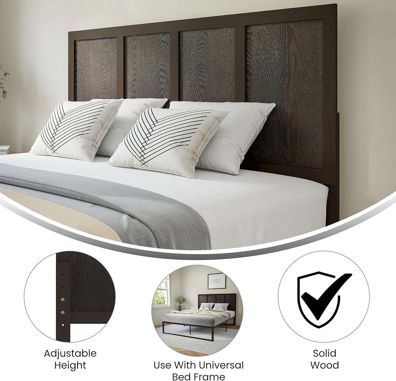 imageFlash Furniture Oliver King Size Wooden Headboard Only Four Panel Headboard in WhiteDark Brown