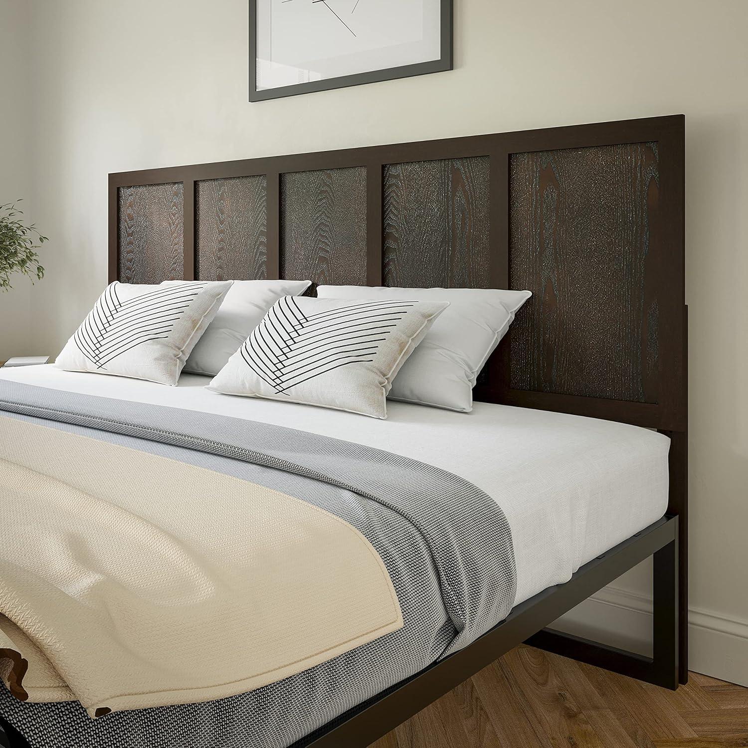 imageFlash Furniture Oliver King Size Wooden Headboard Only Four Panel Headboard in WhiteDark Brown
