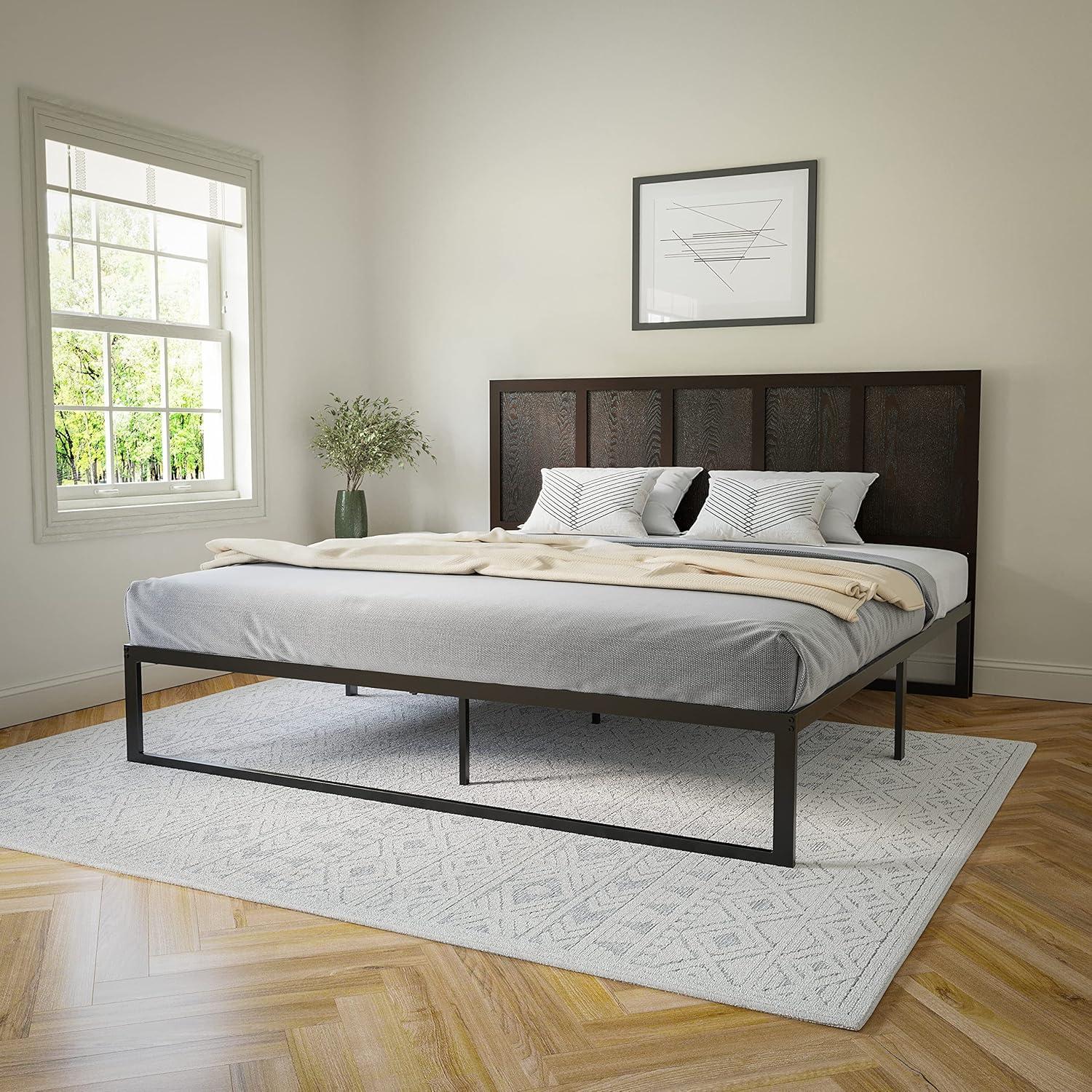 imageFlash Furniture Oliver King Size Wooden Headboard Only Four Panel Headboard in WhiteDark Brown