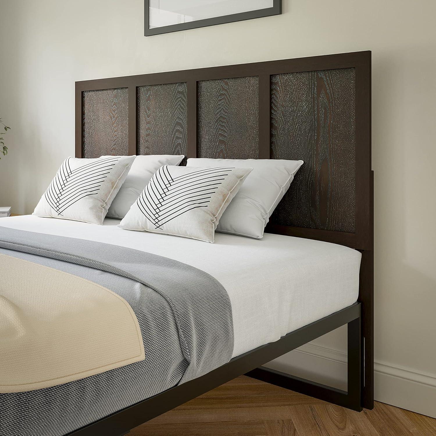 imageFlash Furniture Oliver King Size Wooden Headboard Only Four Panel Headboard in WhiteDark Brown