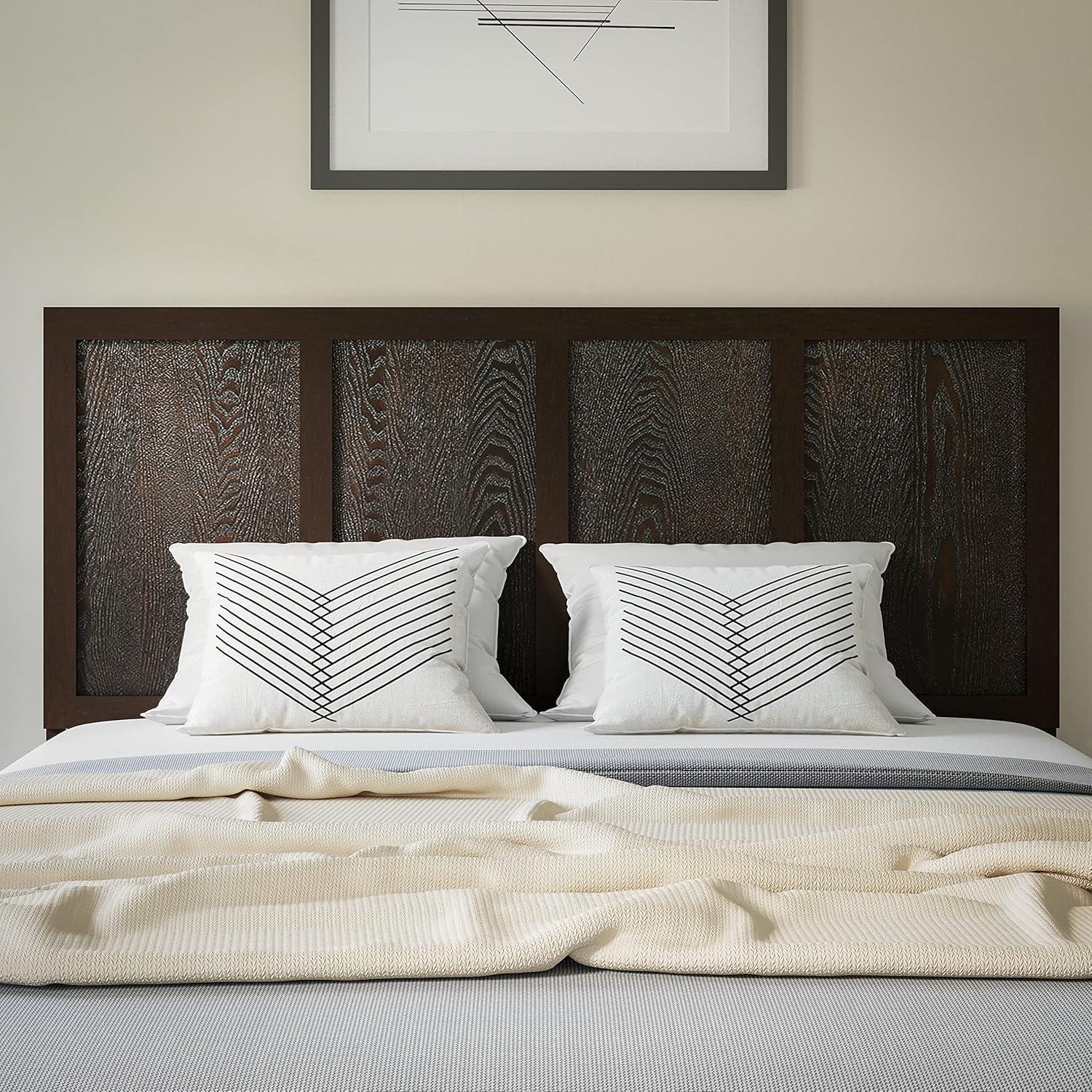 imageFlash Furniture Oliver King Size Wooden Headboard Only Four Panel Headboard in WhiteDark Brown