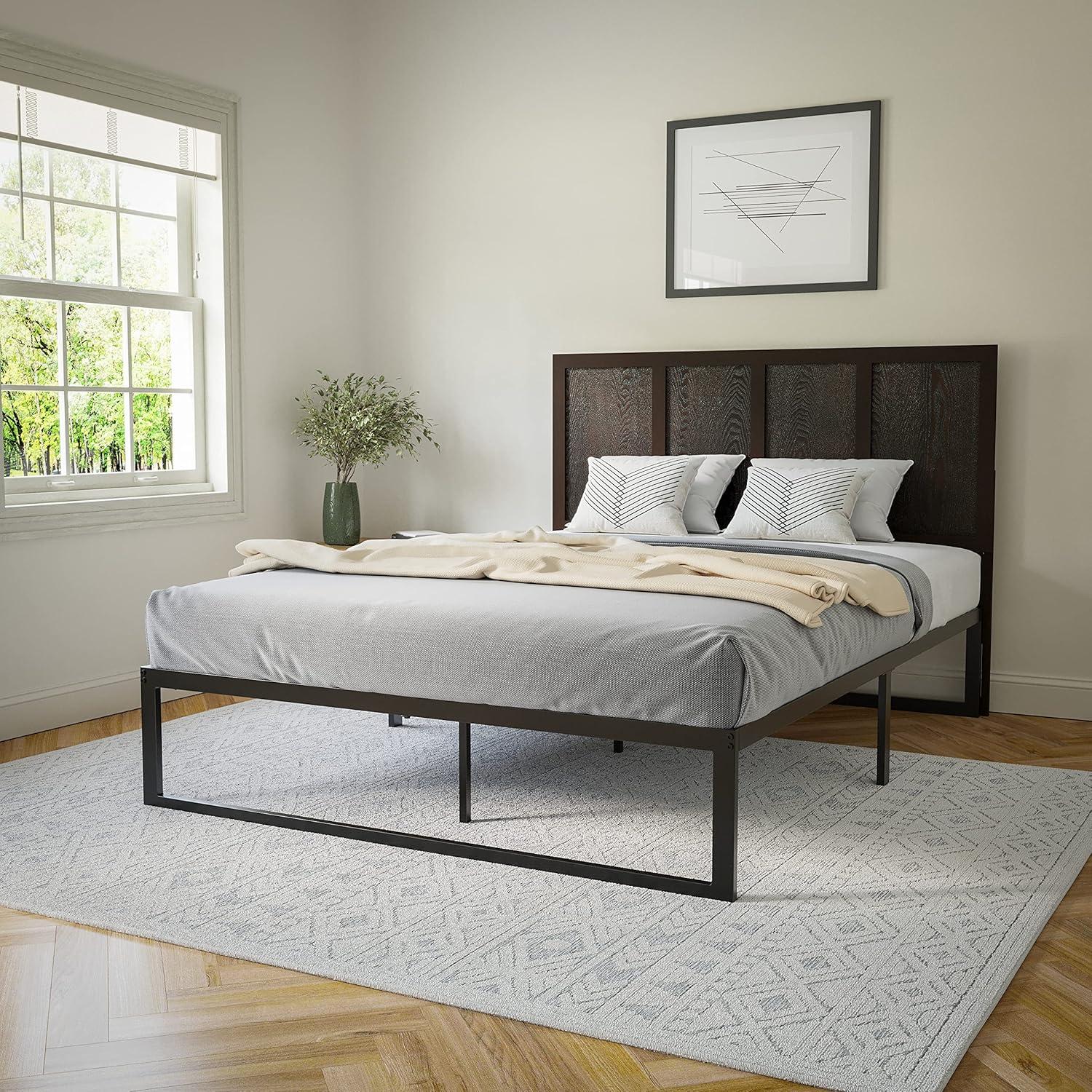 imageFlash Furniture Oliver King Size Wooden Headboard Only Four Panel Headboard in WhiteDark Brown