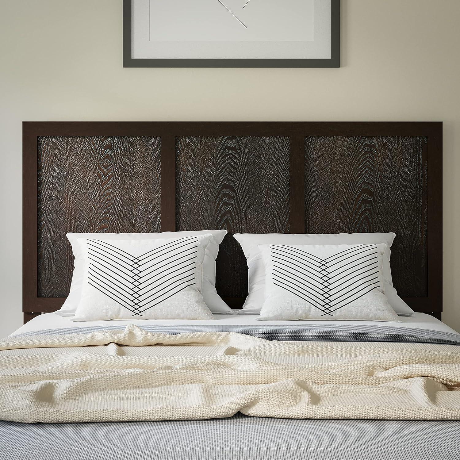 imageFlash Furniture Oliver King Size Wooden Headboard Only Four Panel Headboard in WhiteDark Brown