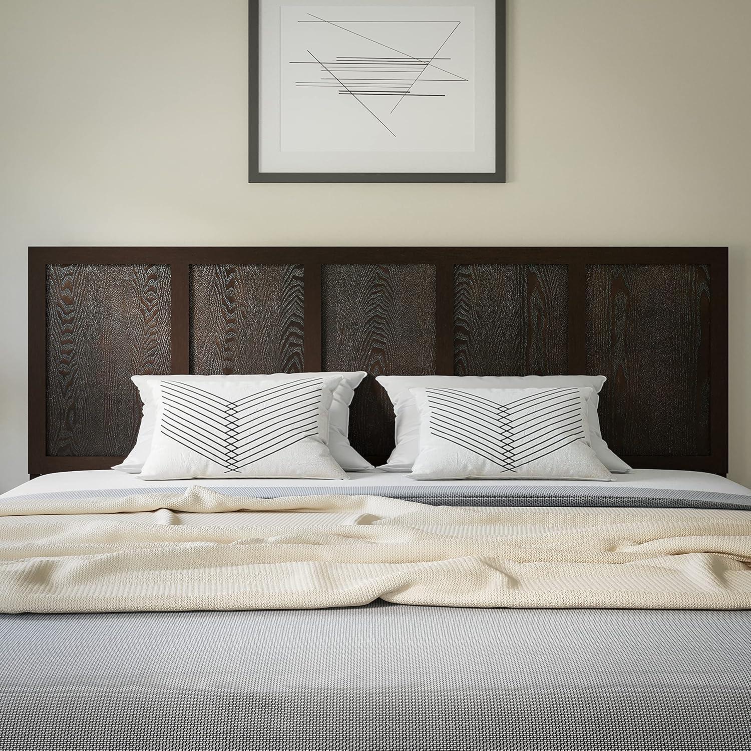 imageFlash Furniture Oliver King Size Wooden Headboard Only Four Panel Headboard in WhiteDark Brown