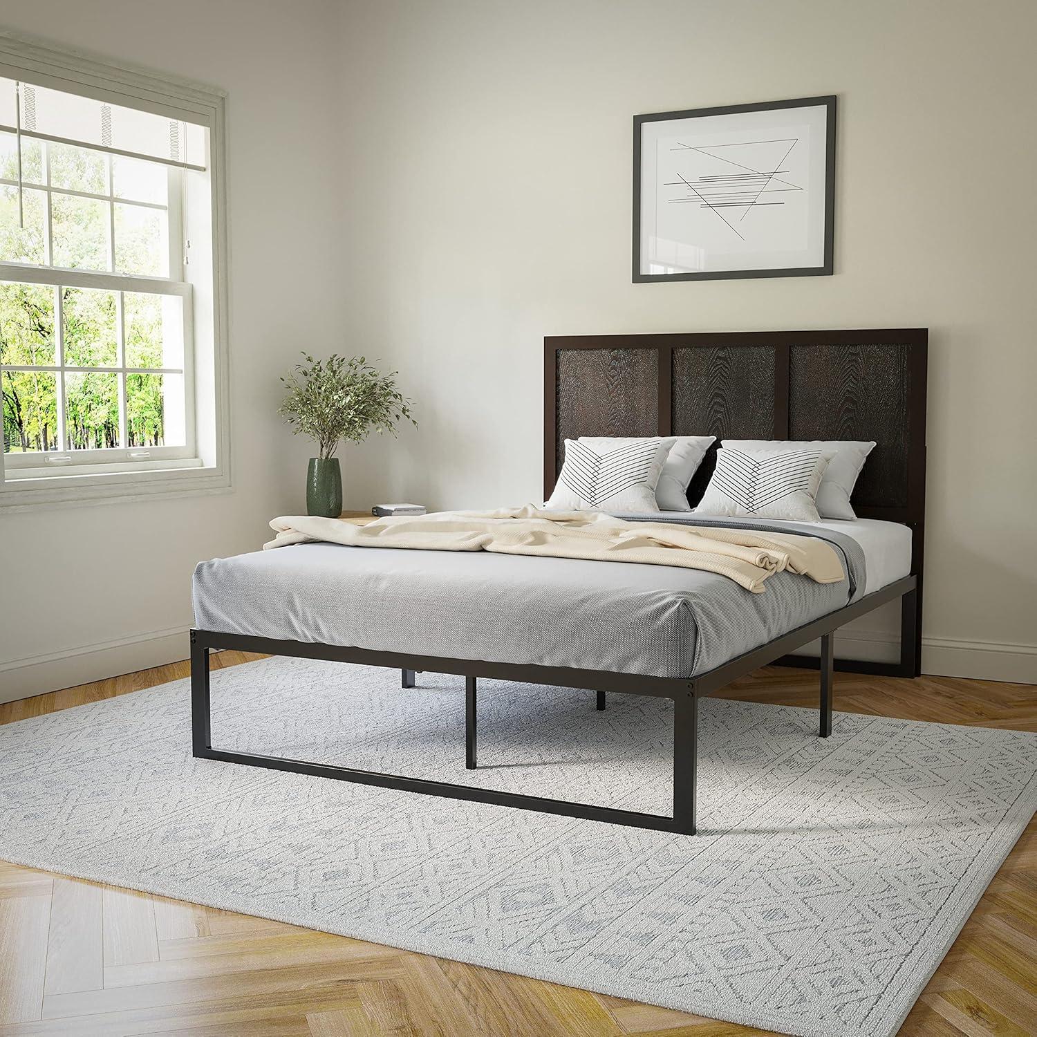 imageFlash Furniture Oliver King Size Wooden Headboard Only Four Panel Headboard in WhiteDark Brown