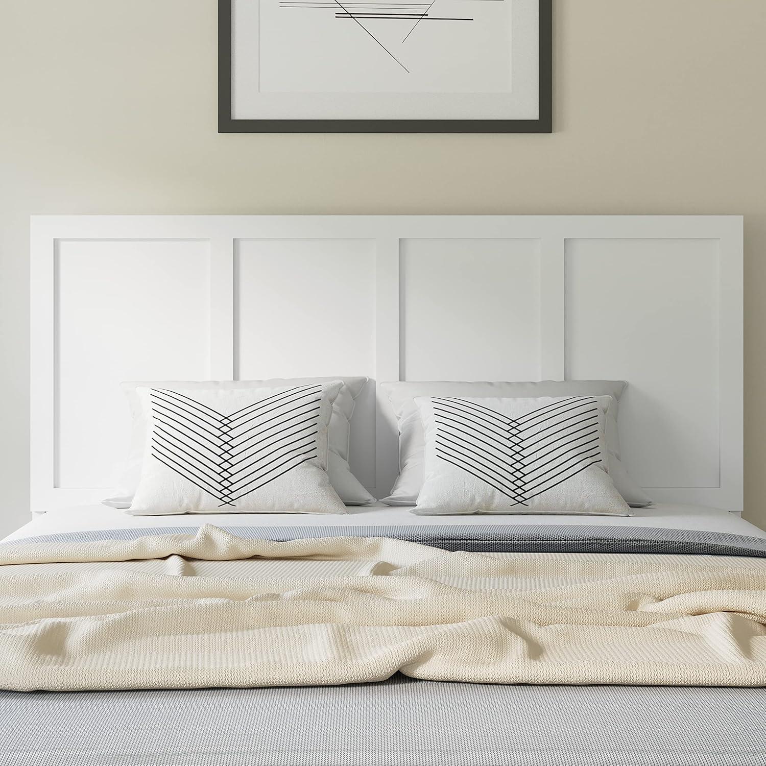 imageFlash Furniture Oliver King Size Wooden Headboard Only Four Panel Headboard in WhiteWhite
